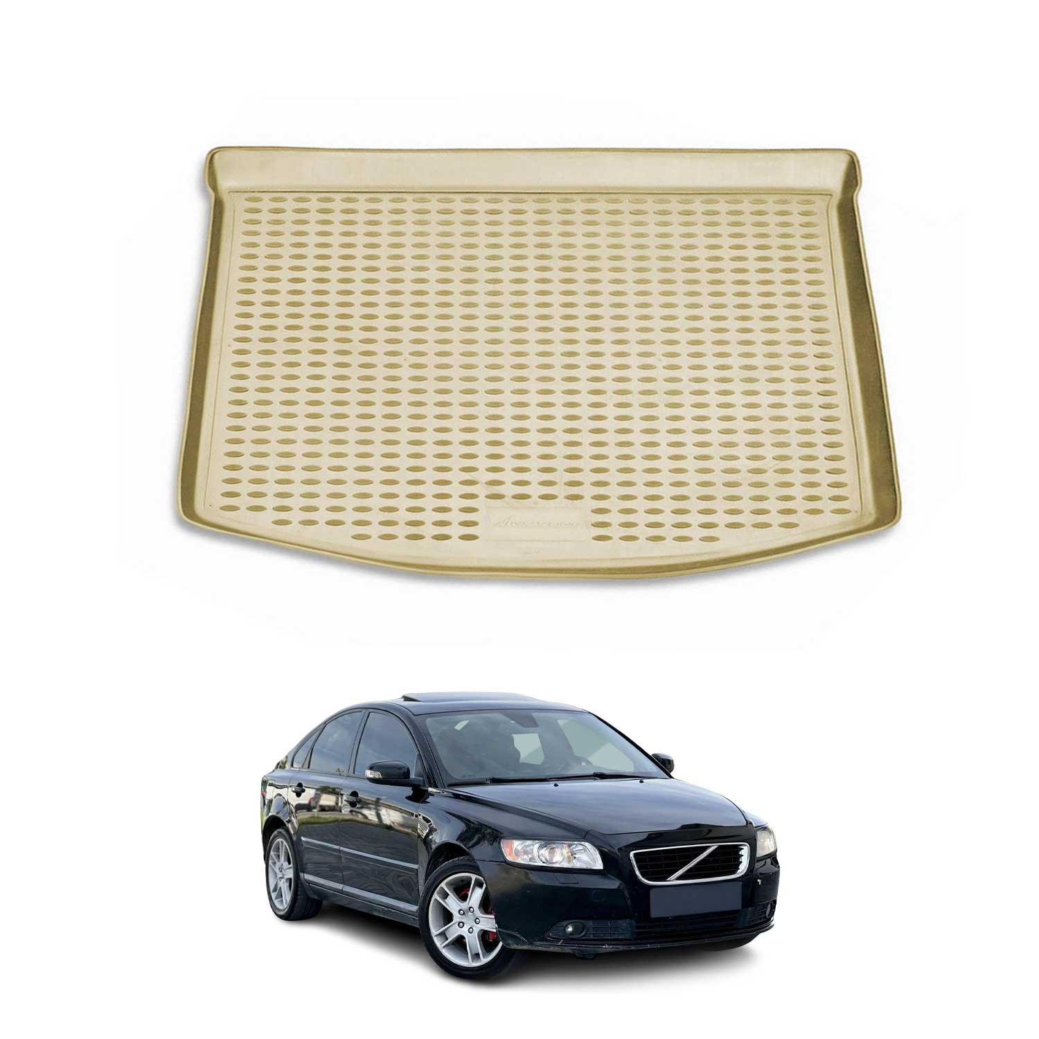 OMAC Bandeja Maletero Alfombrilla para Volvo S40 2004-2012 Beige Goma TPE 1Pza