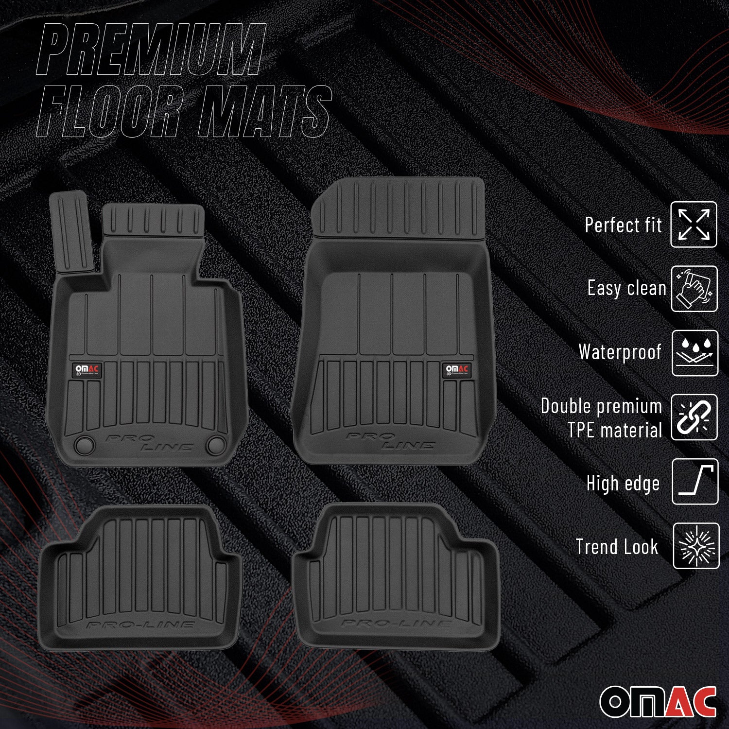 OMAC Premium Alfombrillas De Coche para BMW Serie 1 E81 2006-2012 Negro Goma 4x