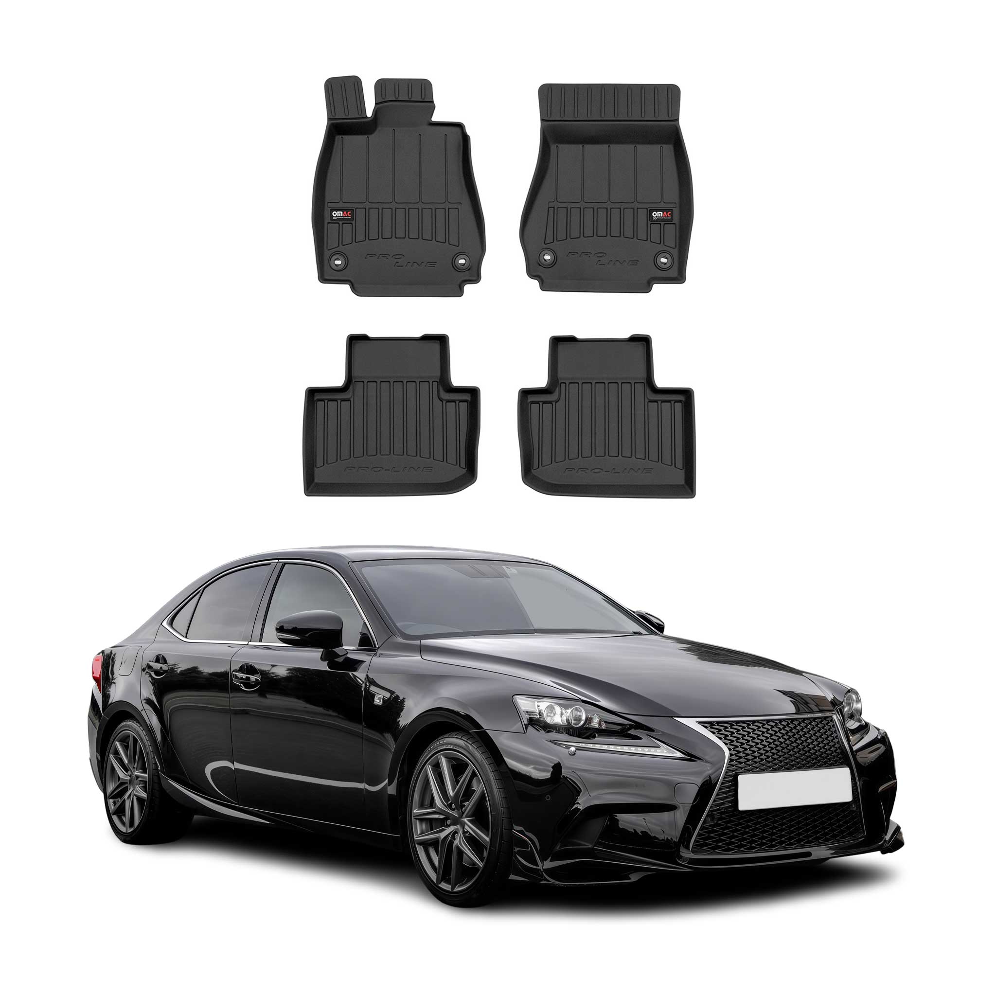 OMAC Premium Alfombrillas De Coche para Lexus IS Sédan 2013-2020 Negro TPE Goma