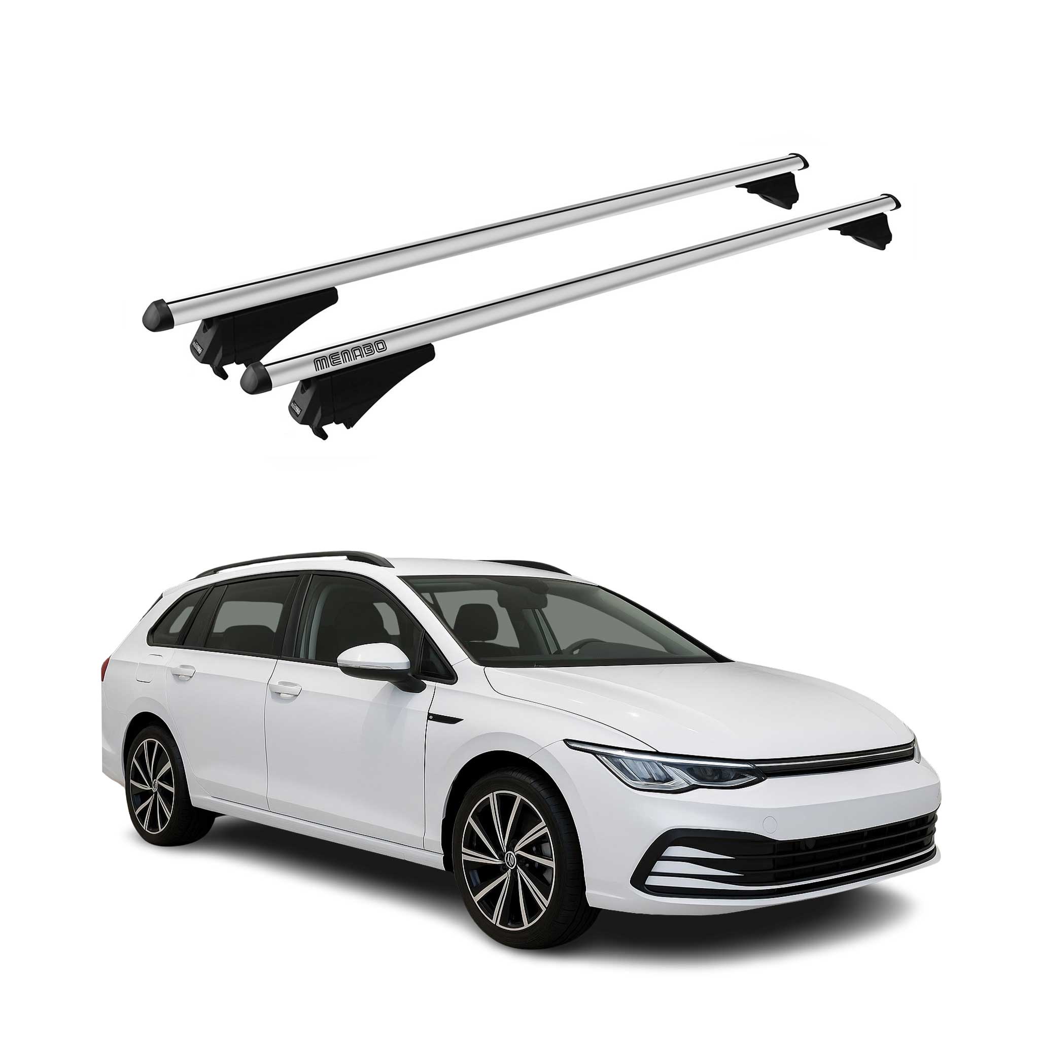 Menabo Barras de Techo Coche Baca para VW Golf Familiar 2020-2025 Gris Alu 2Pza