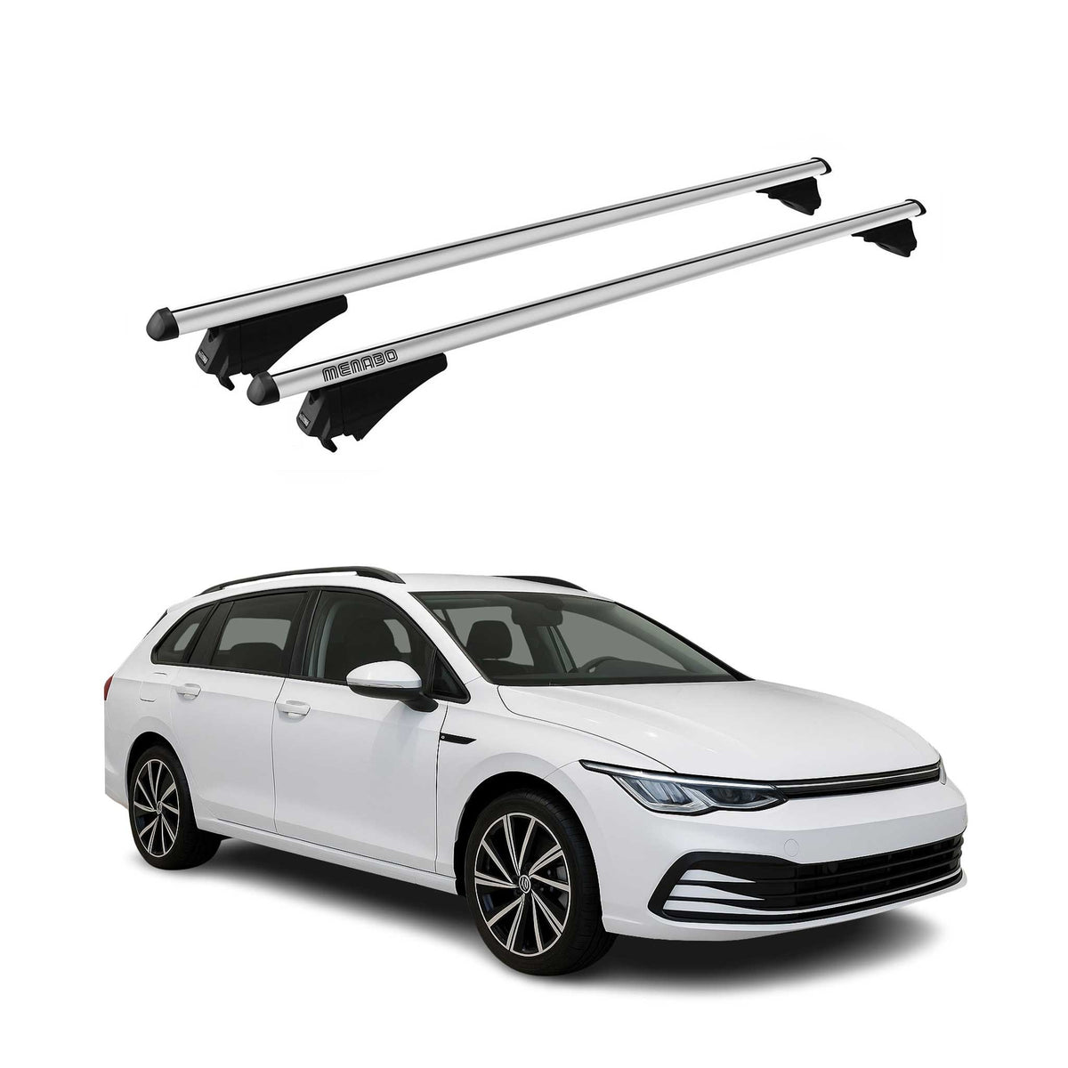 Menabo Barras de Techo Coche Baca para VW Golf Familiar 2019-2025 Gris Alu 2Pza