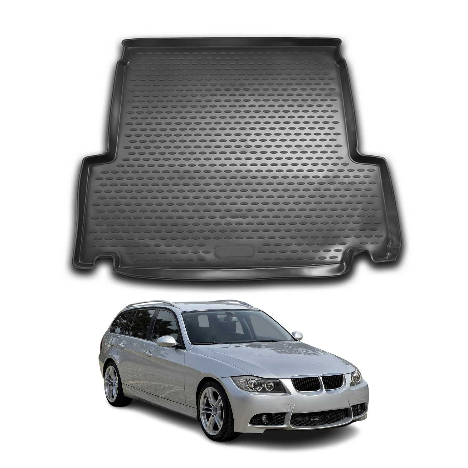 OMAC Bandeja Maletero Alfombrilla para BMW Serie 3 E91 2004-2012 Negro Goma TPE