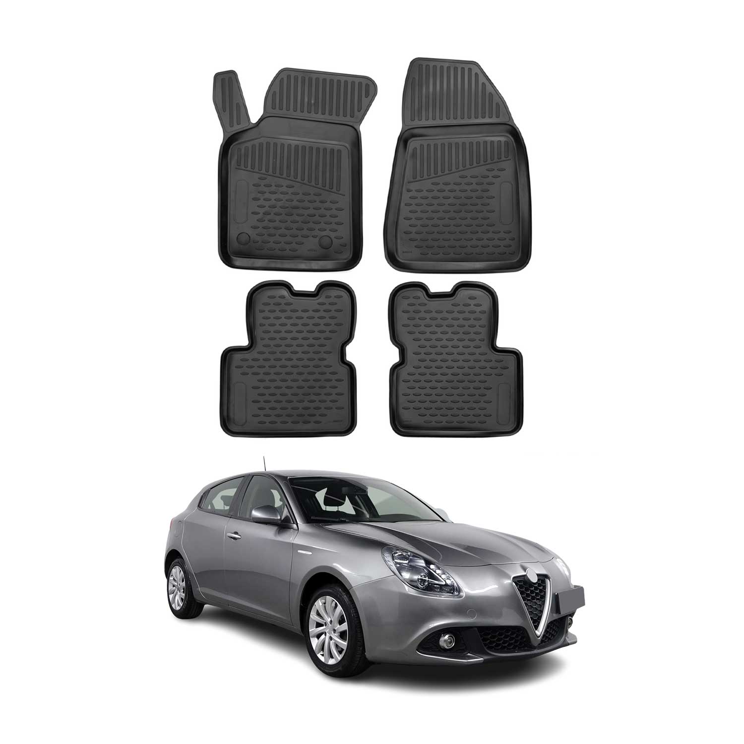 OMAC Alfombrillas De Coche para Alfa Romeo Giulietta 2010-2020 Negro Goma TPE 4x
