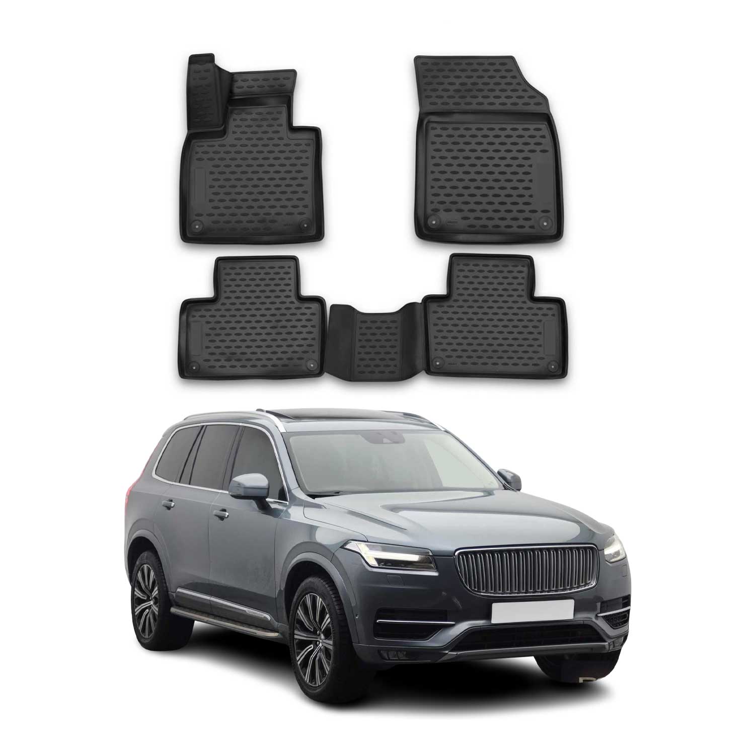 OMAC Alfombrillas De Coche para Volvo XC90 2014-2024 Negro Goma TPE 4Pza