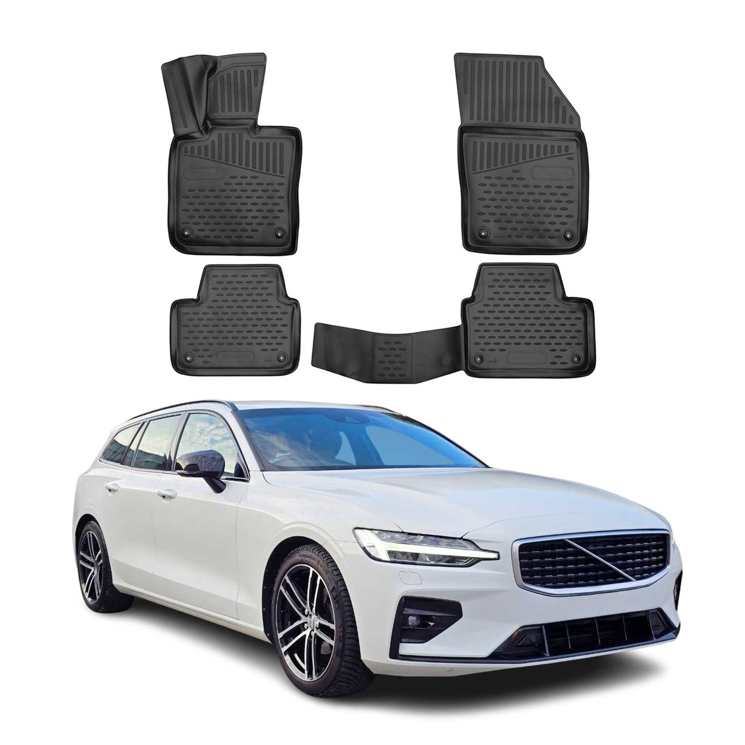 OMAC Alfombrillas De Coche para Volvo V60 2019-2025 Negro Goma TPE 4Pza