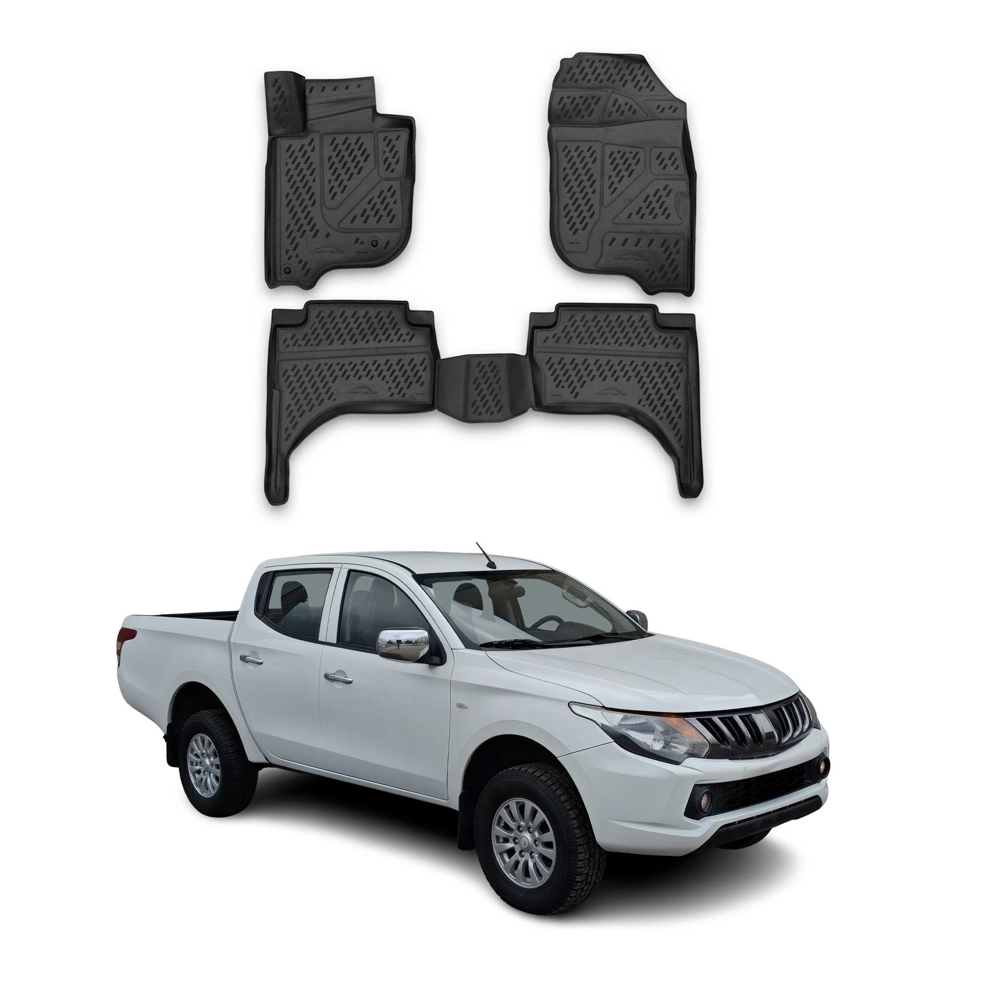 OMAC Alfombrillas De Coche para Mitsubishi L200 2015-2021 Negro Goma TPE 4Pza