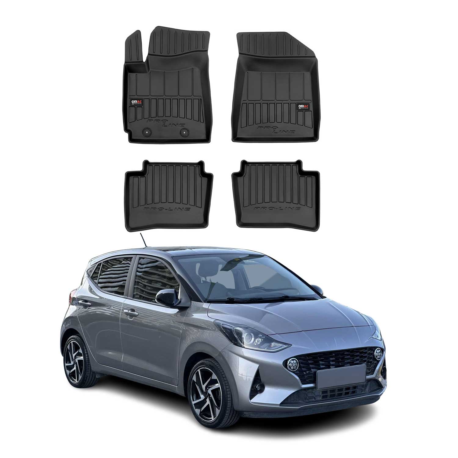 OMAC Premium Alfombrillas De Coche para Hyundai i10 2019-2025 Negro TPE Goma 4x