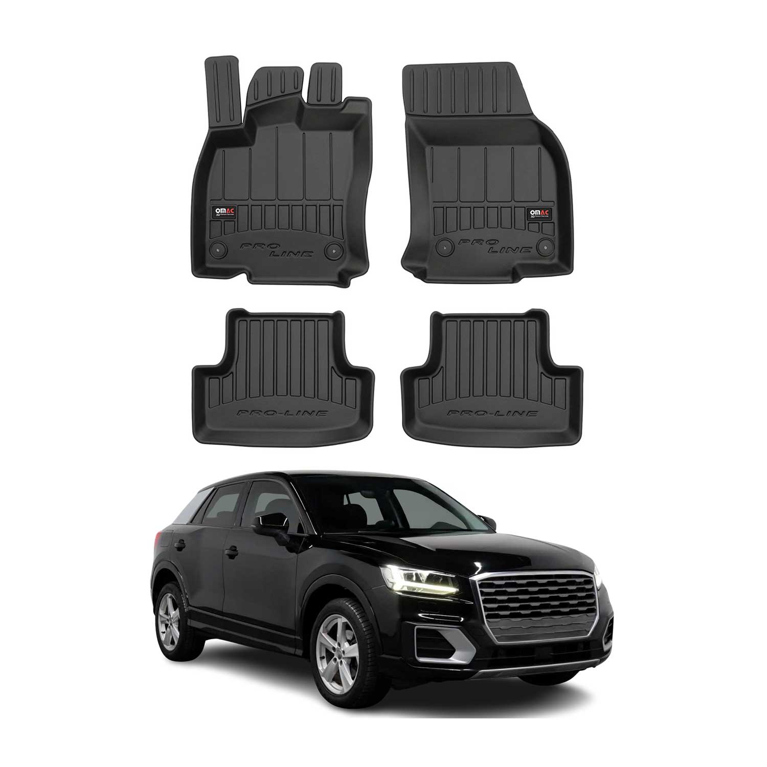 OMAC Premium Alfombrillas De Coche para Audi Q2 2017-2026 Negro TPE Goma 4Pza