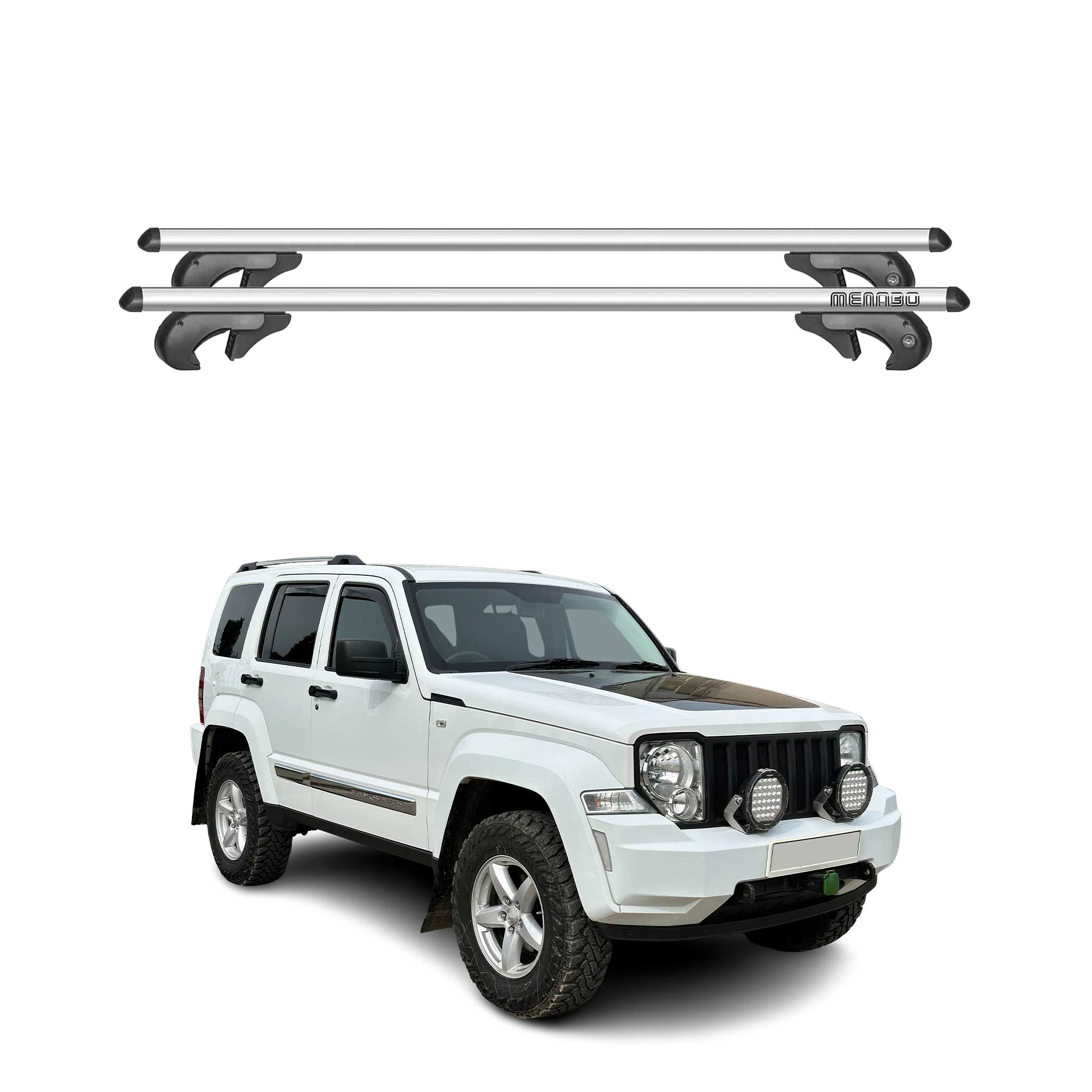 Menabo Barras de Techo Coche Barra para Jeep Cherokee KK 2008-2013 Gris Alu 2Pza