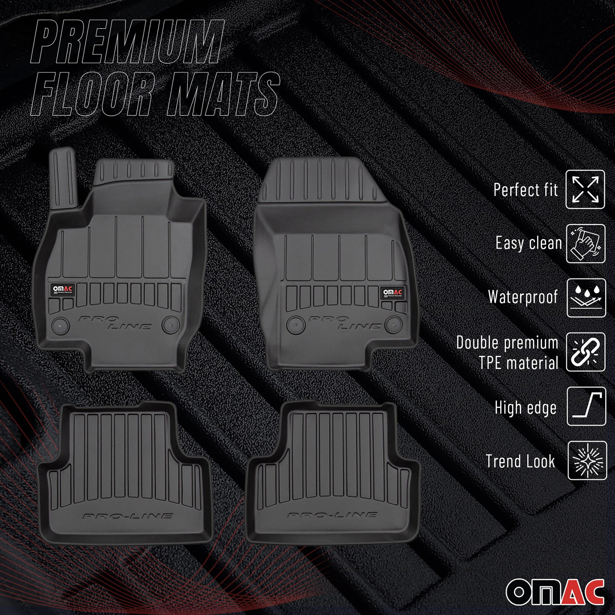 OMAC Premium Alfombrillas De Coche para VW T-Cross 2018-2025 Negro TPE Goma 4Pza