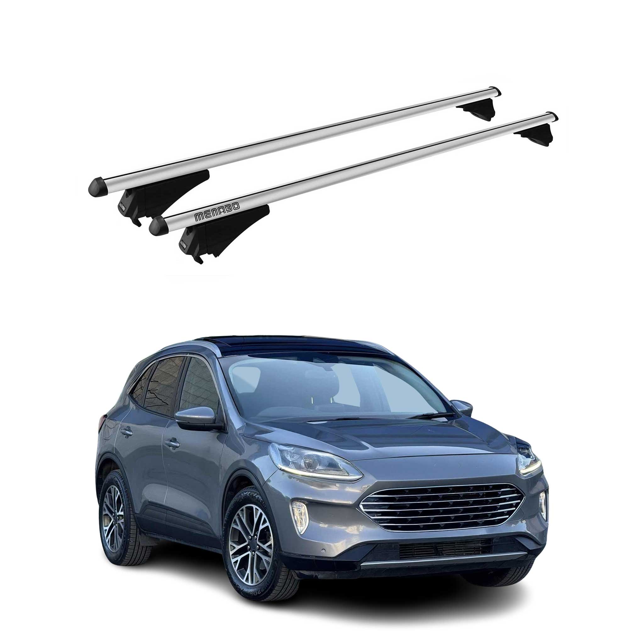 Menabo Barras de Techo Coche Baca para Ford Kuga III 2019-2026 Gris Aluminio 2x