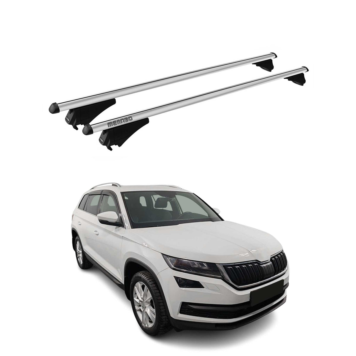 Menabo Barras de Techo Coche Baca para Skoda Kodiaq 2017-2019 Gris Aluminio 2Pza