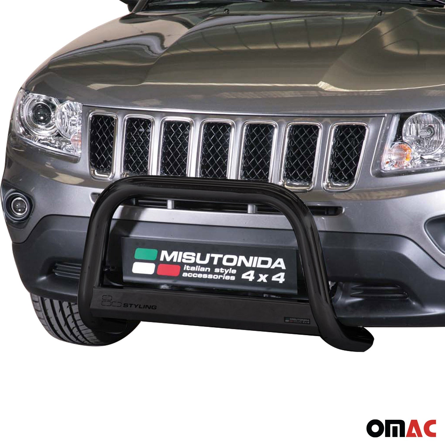 Bull Barra Frontal para Jeep Compass 2011-2016 Negro Brillante Acero
