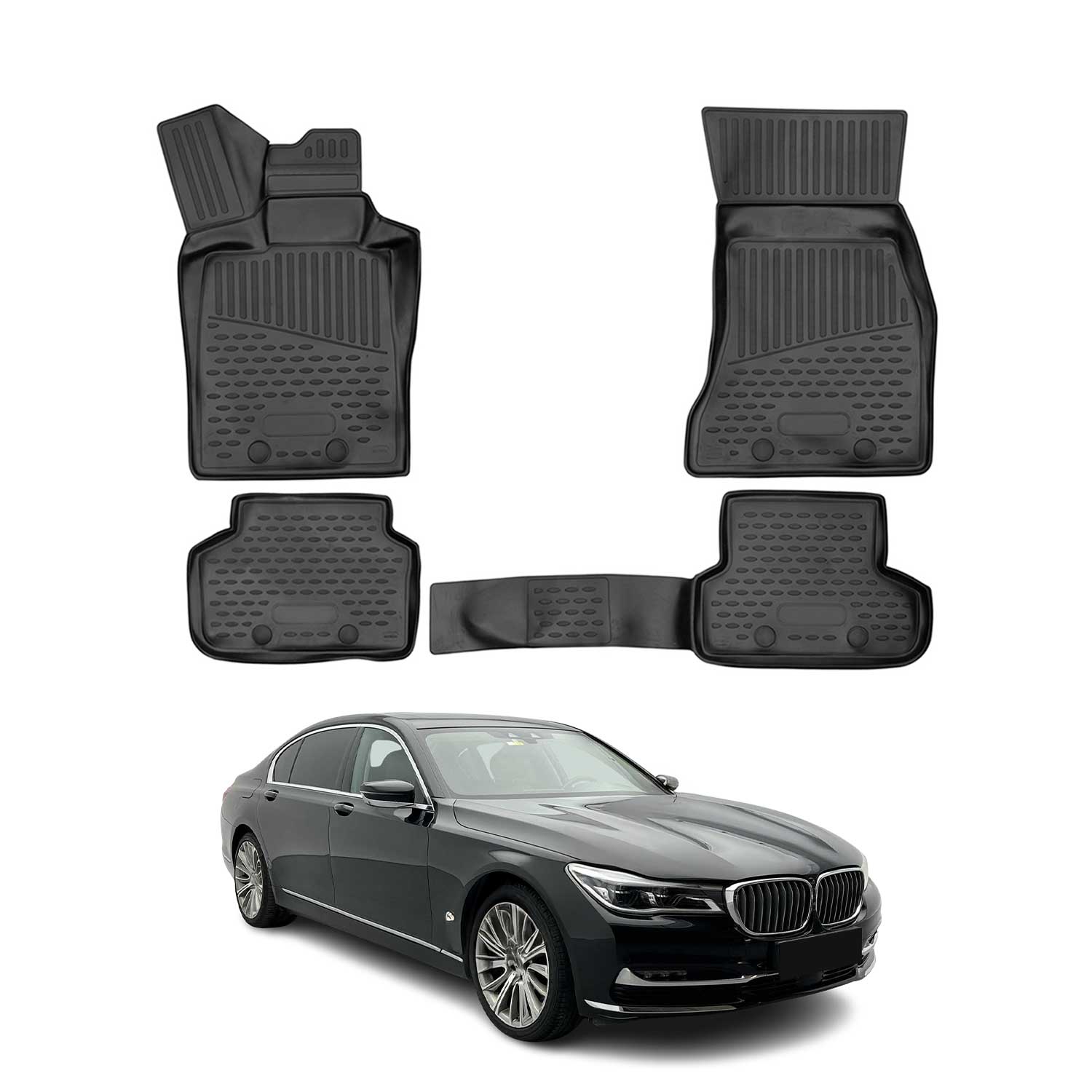 OMAC Alfombrillas Coche para BMW Serie 7 G11 G12 2015-2022 Negro Goma TPE 4Pza