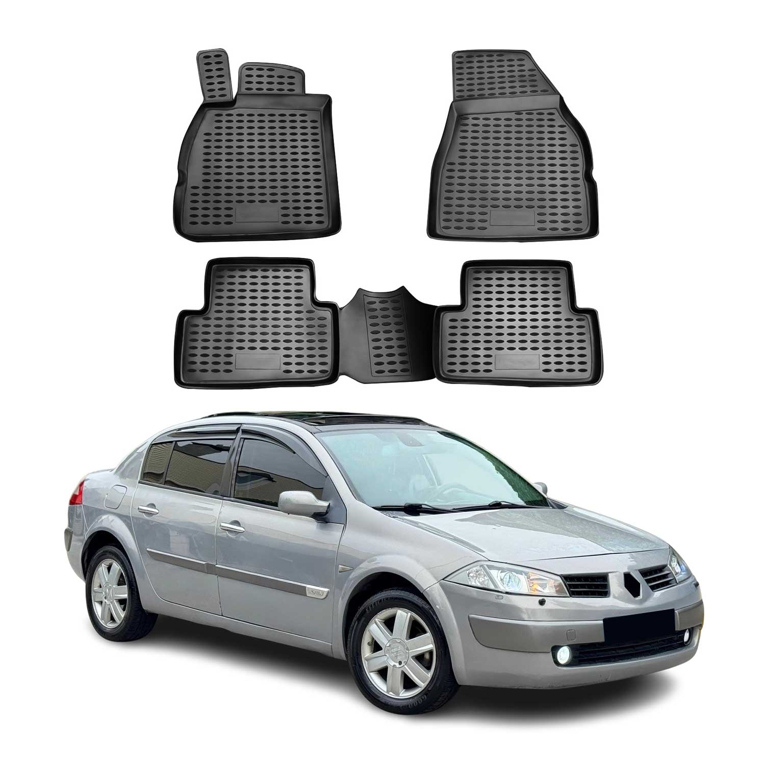 OMAC Alfombrillas De Coche para Renault Megane 2002-2009 Negro Goma TPE 4Pza