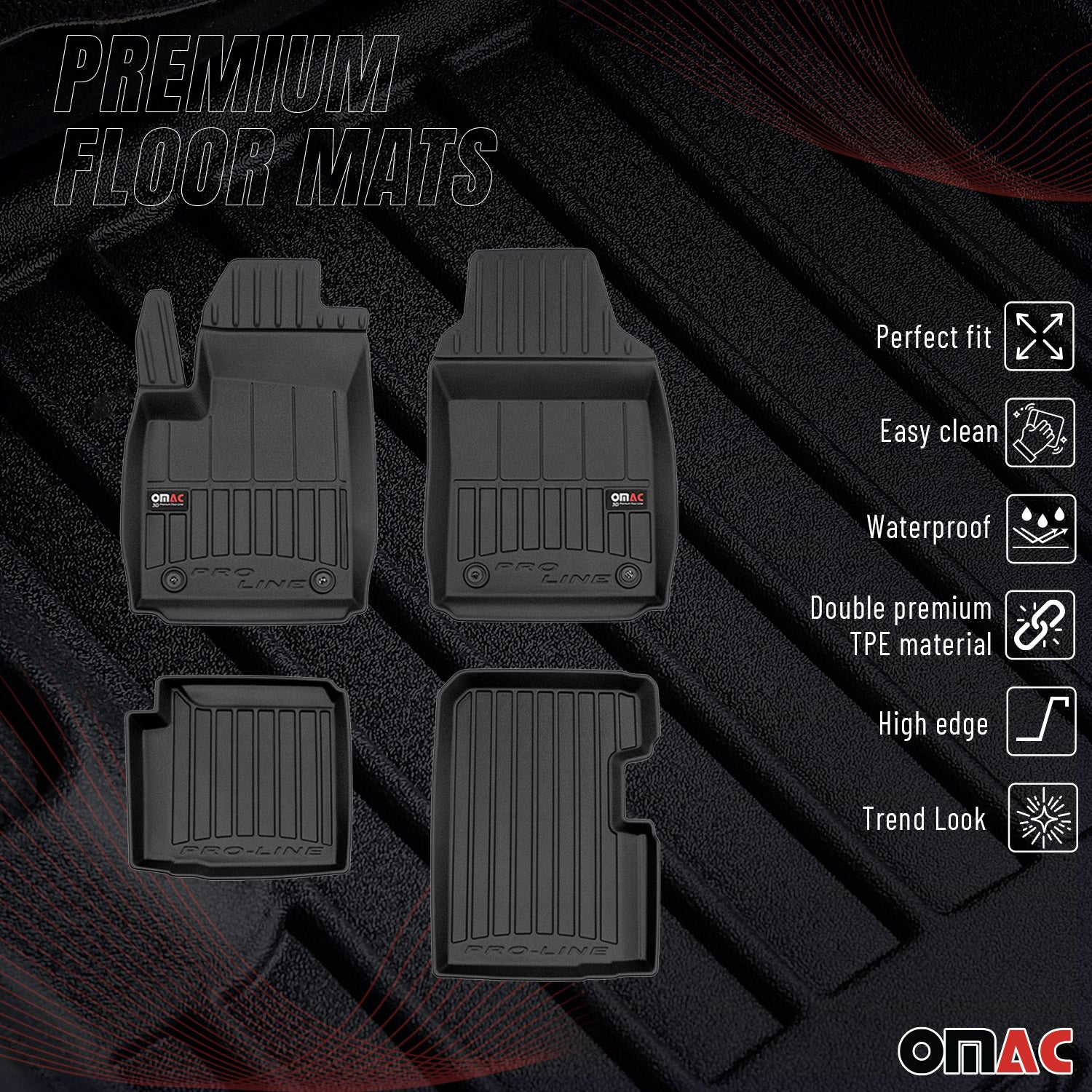 OMAC Premium Alfombrillas De Coche para Fiat 500 Hybrid 2020-2025 TPE Goma 4x