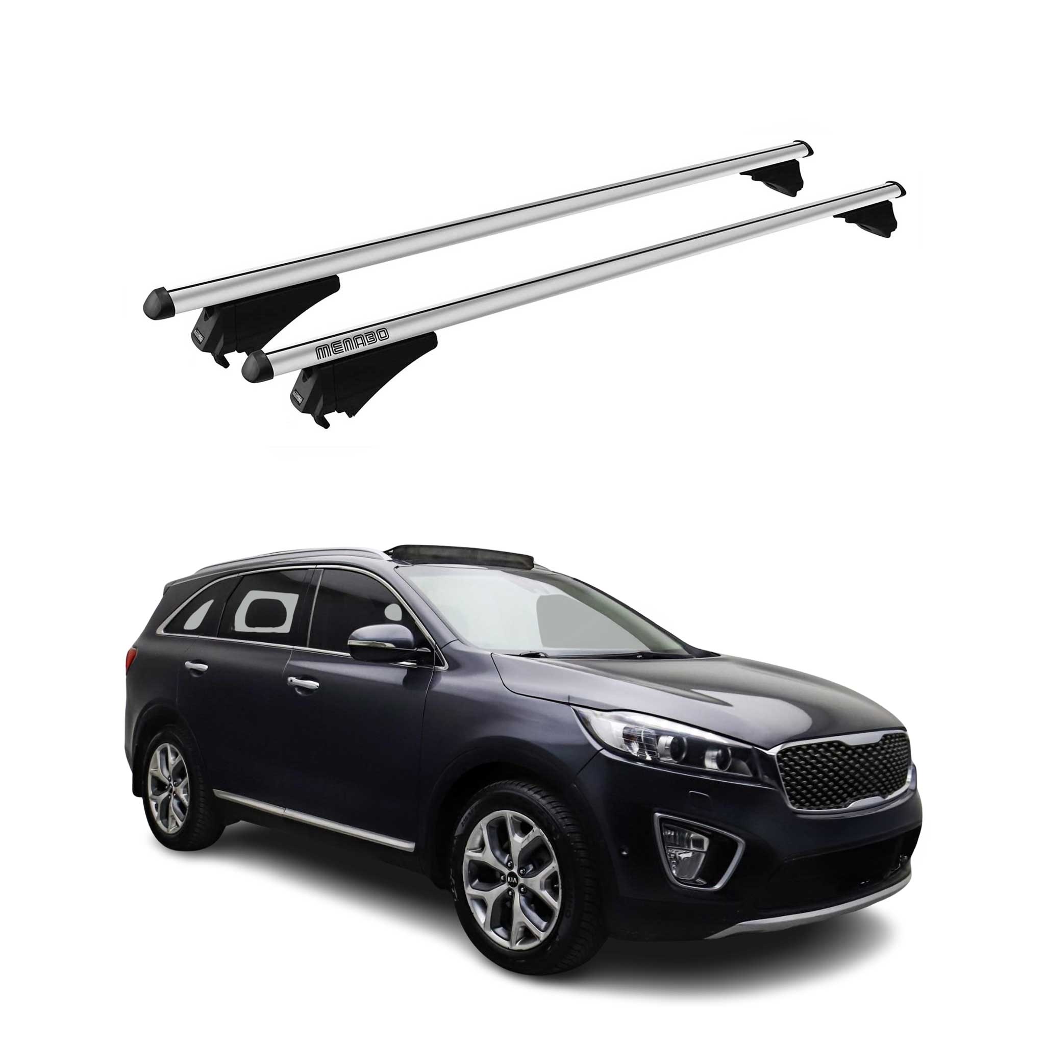 Menabo Barras de Techo Coche Baca para Kia Sorento 2014-2018 Gris Aluminio 2Pza