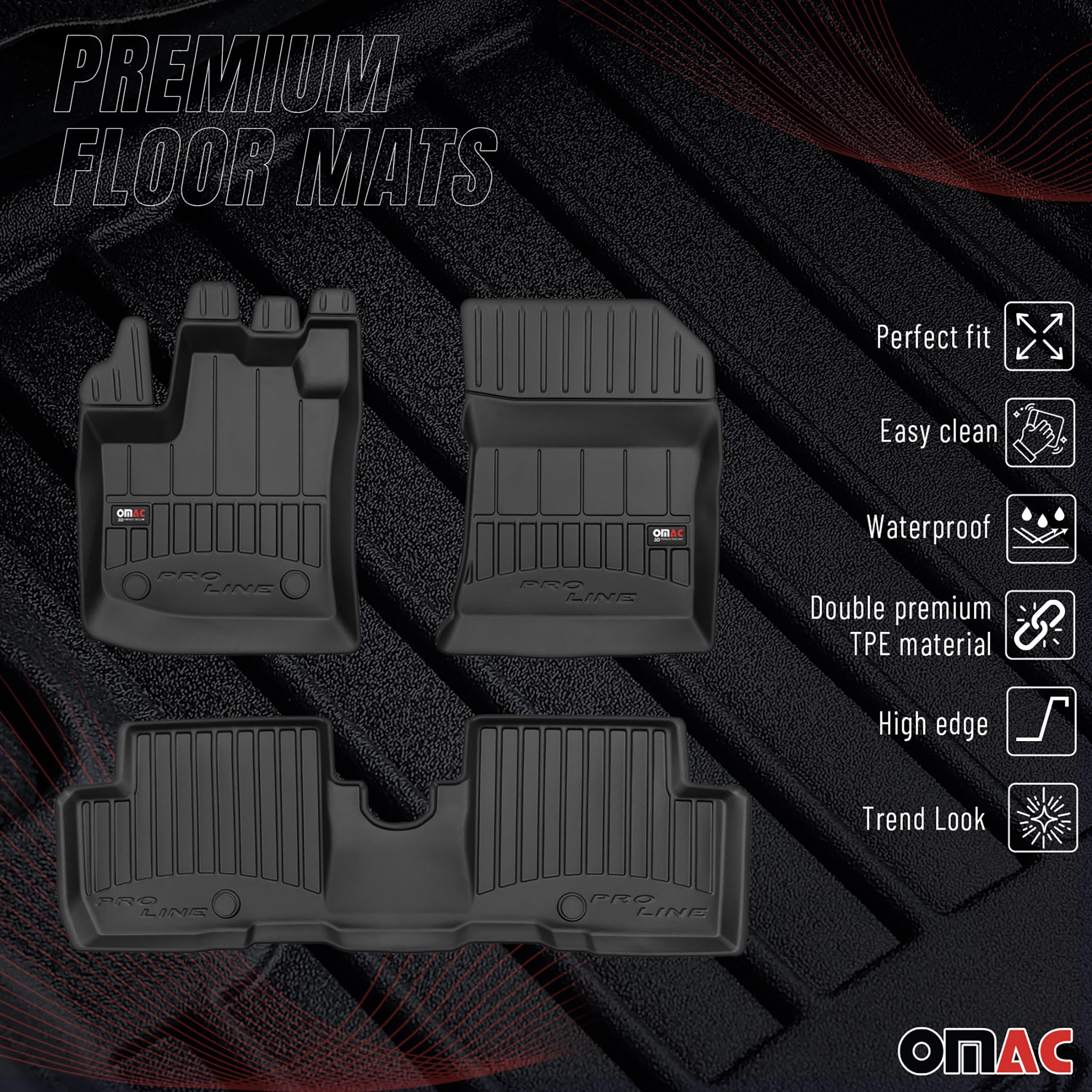 OMAC Premium Alfombrillas De Coche para Dacia Lodgy 2012-2024 Negro TPE Goma 3x
