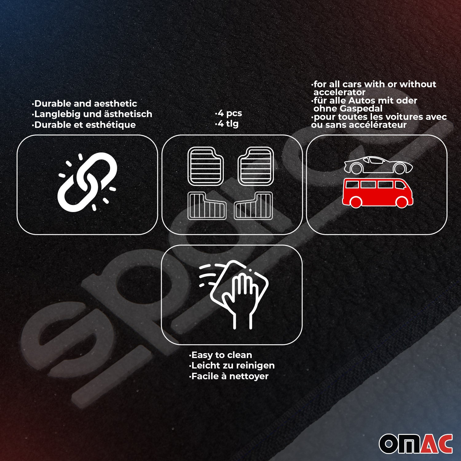 Sparco Alfombrillas De Coche Universal Rojo 4Pza