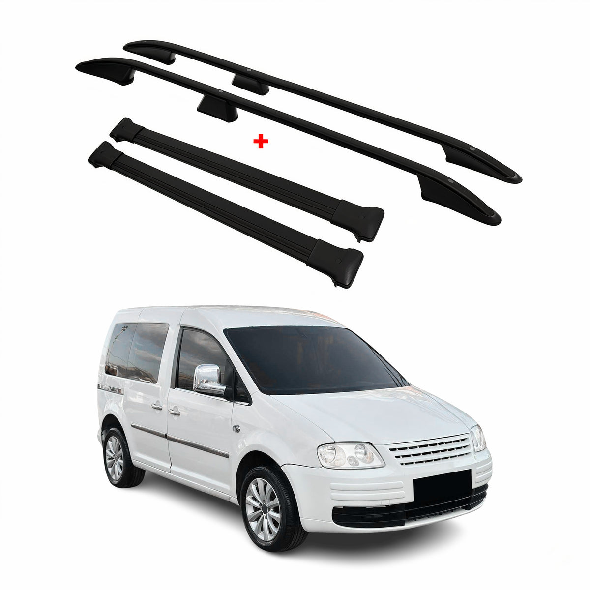 Rieles & Barras de Techo Coche para VW Caddy III IV 2003-2020 L1 Negro Aluminio