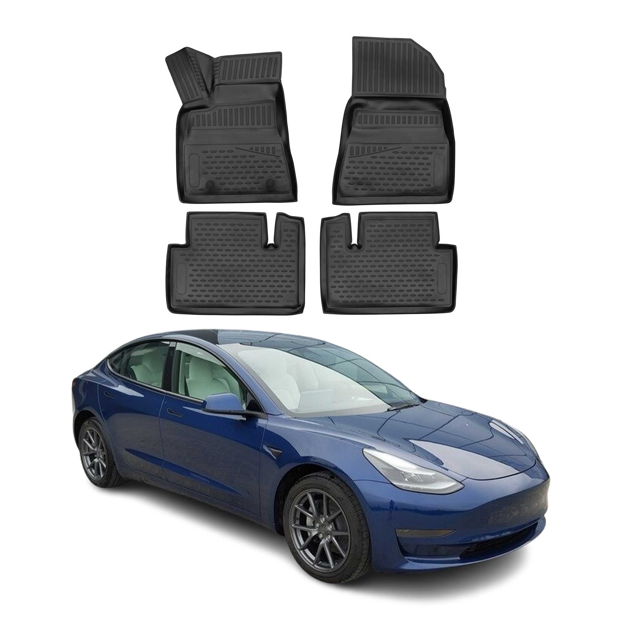 OMAC Alfombrillas De Coche para Tesla Model 3 2017-2024 Negro Goma TPE 4Pza