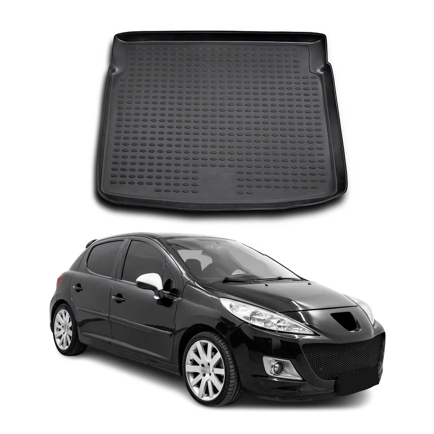 OMAC Bandeja Maletero Alfombrilla para Peugeot 207 2006-2015 Negro Goma TPE 1Pza