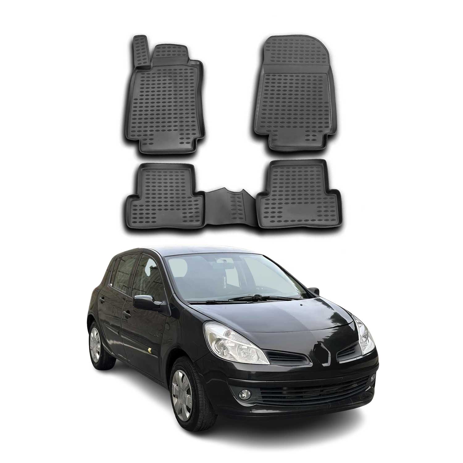 OMAC Alfombrillas De Coche para Renault Clio 2005-2012 Negro Goma TPE 4Pza