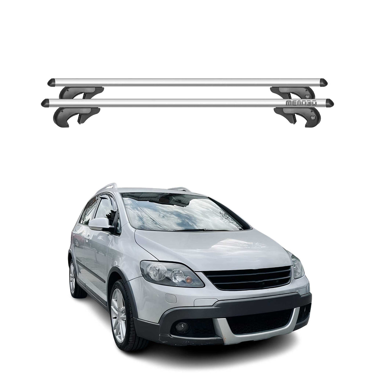 Menabo Barras de Techo Baca para VW Golf 5K Cross 2010-2014 Gris Aluminio 2Pza