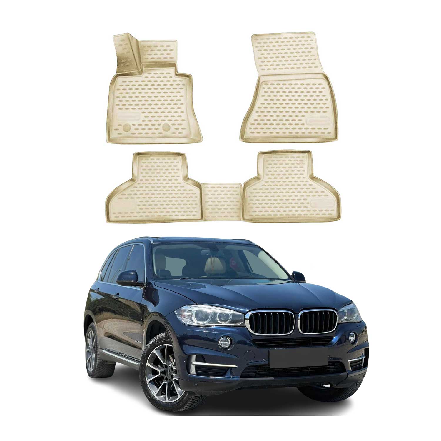 OMAC Alfombrillas De Coche para BMW X5 F15 F85 2013-2018 Beige Goma TPE 4Pza
