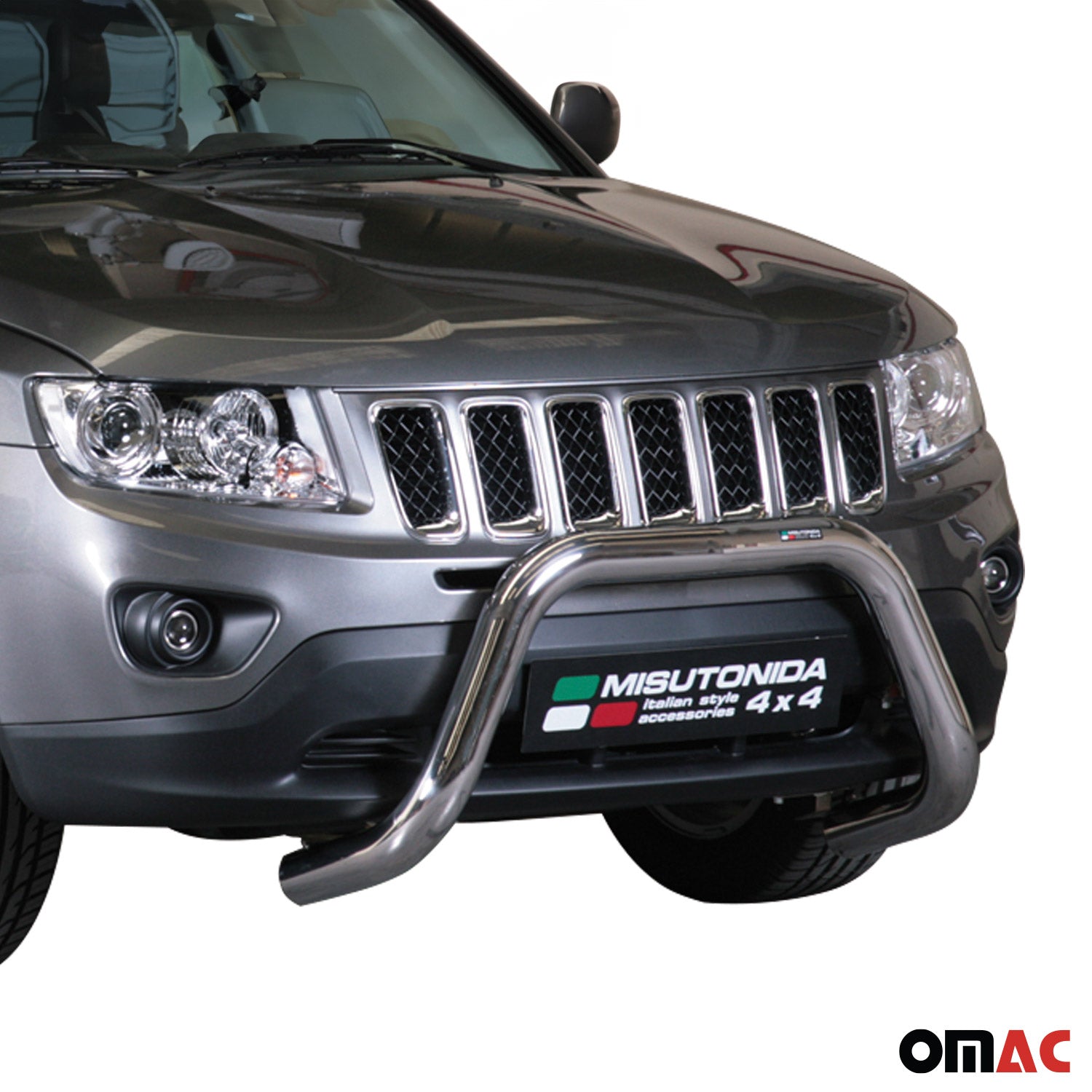 Bull Barra Frontal para Jeep Compass 2011-2016 Plata Brillante Acero 1Pza