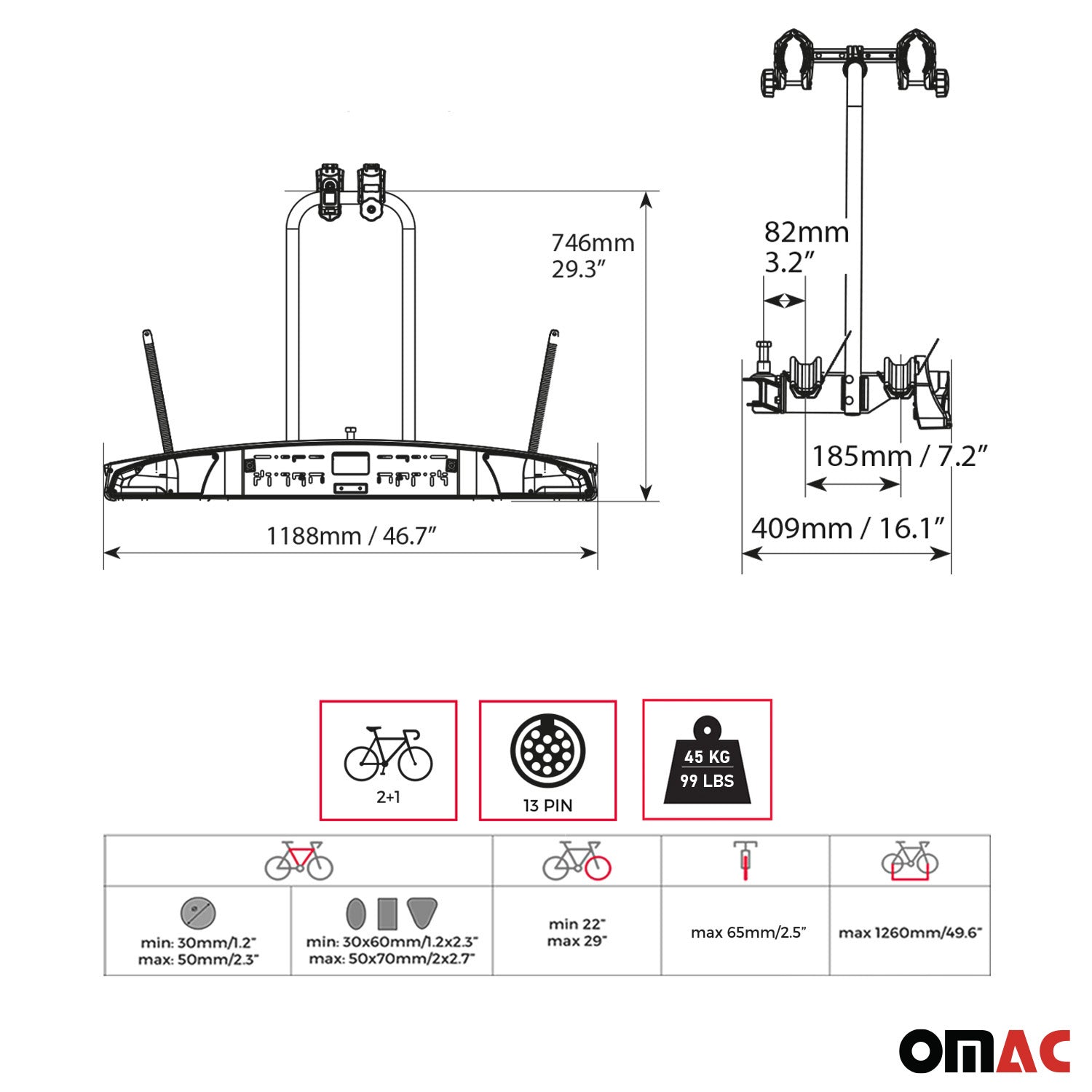Menabo Merak S Portabicicletas de remolque trasera Bicicletas para Universal