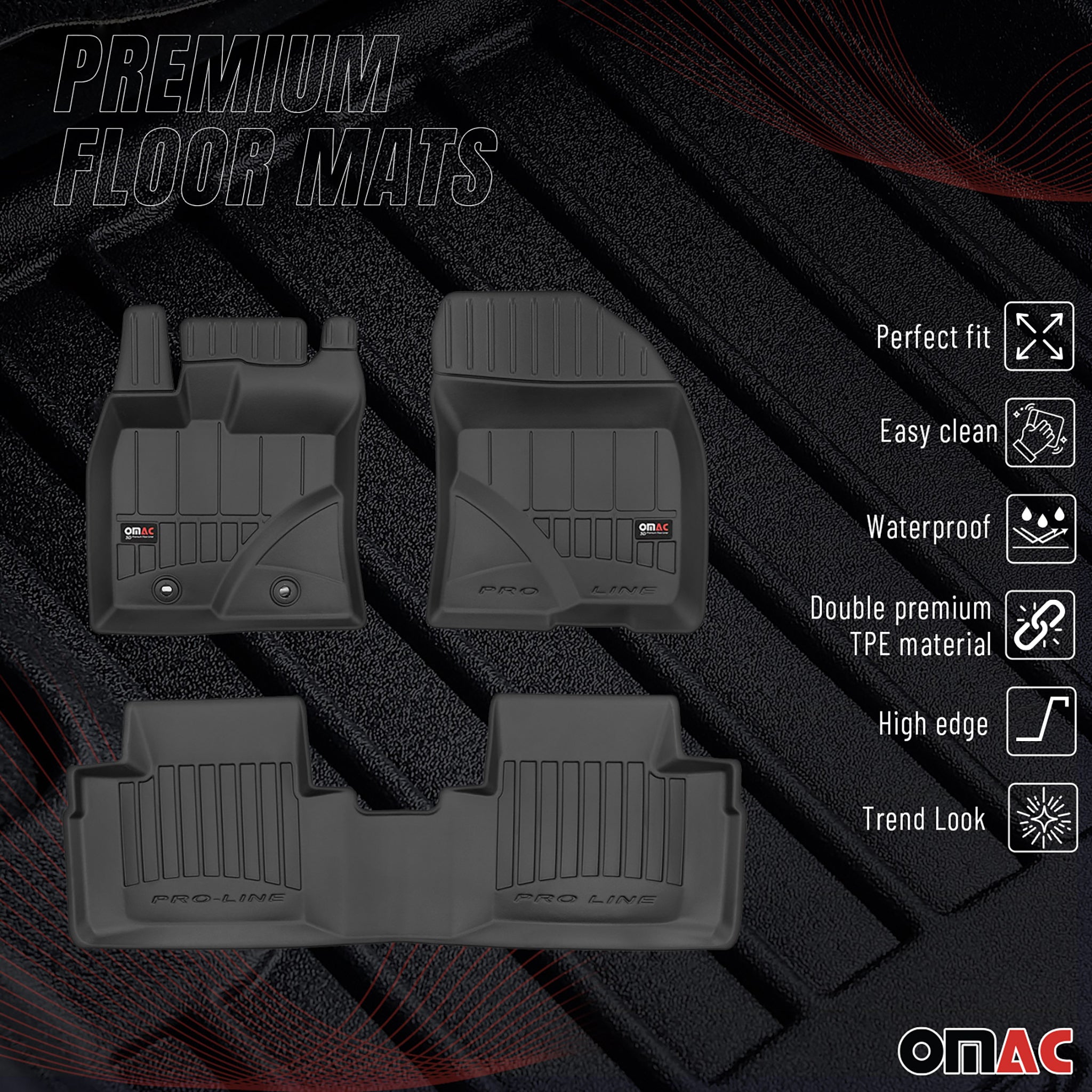 OMAC Premium Alfombrillas De Coche para Toyota Avensis 2009-2018 TPE Goma 3x