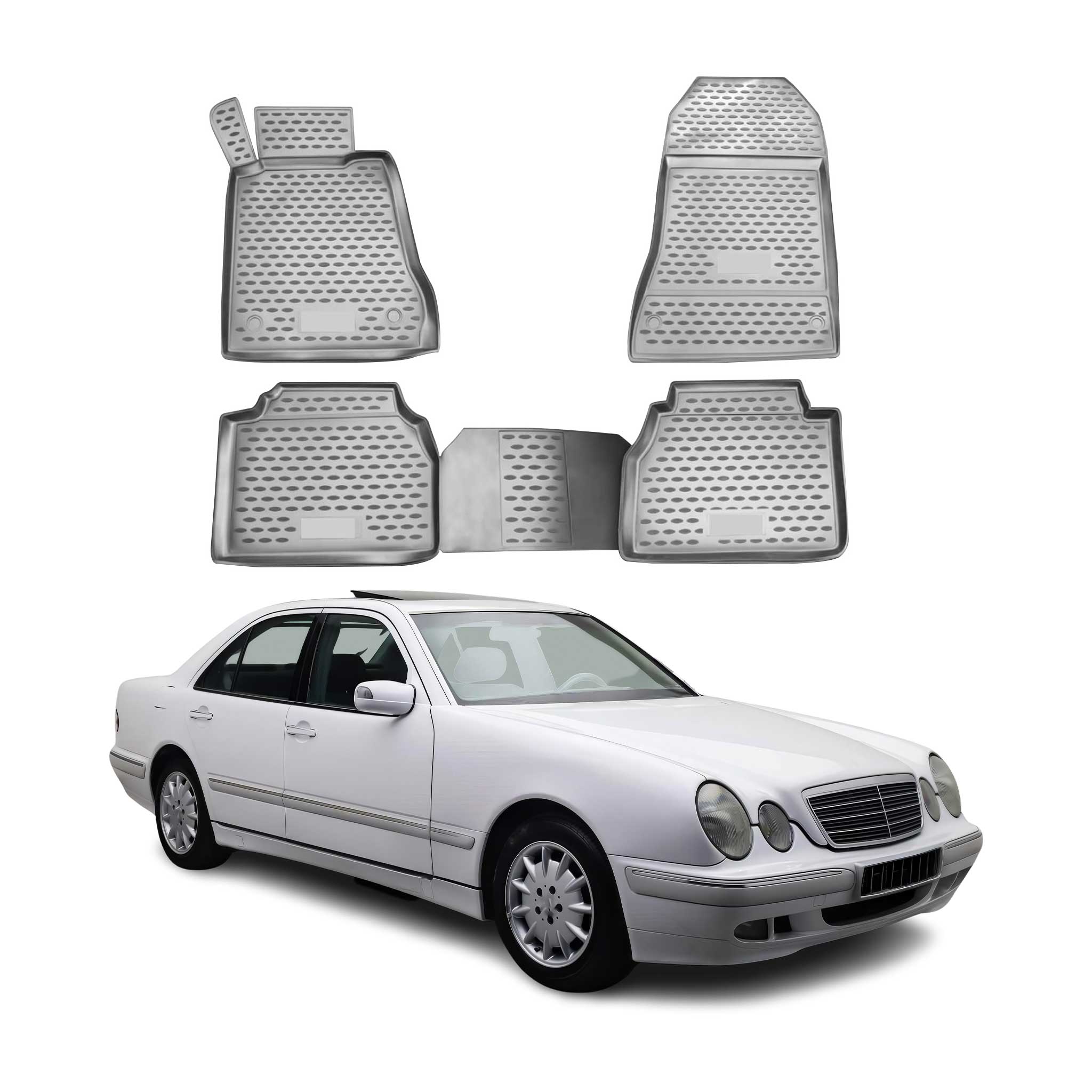 OMAC Alfombrillas De Coche para Mercedes W210 1995-2002 Gris Goma TPE 4Pza