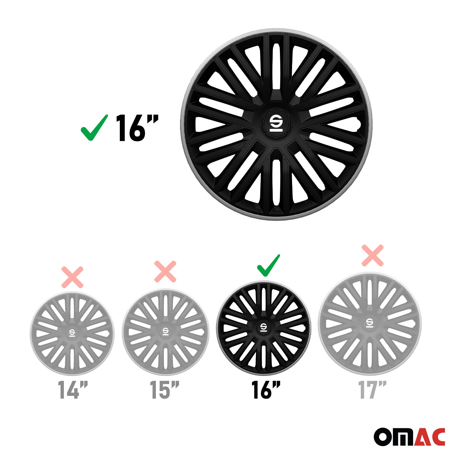 Sparco Tapacubos 16" pulgadas Universal Gris Negro ABS