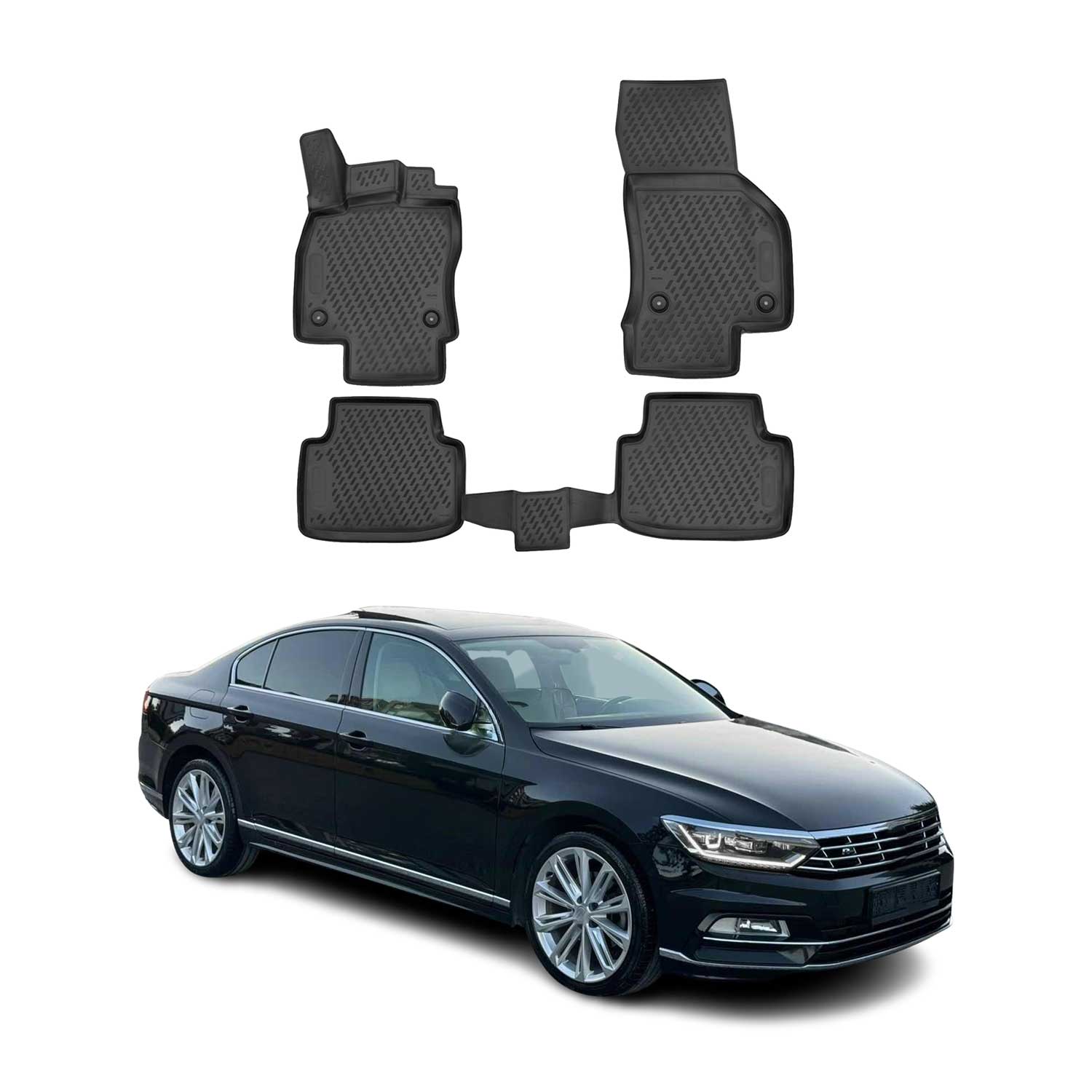 OMAC Alfombrillas De Coche para VW Passat B8 2014-2025 Negro Goma TPE 4Pza