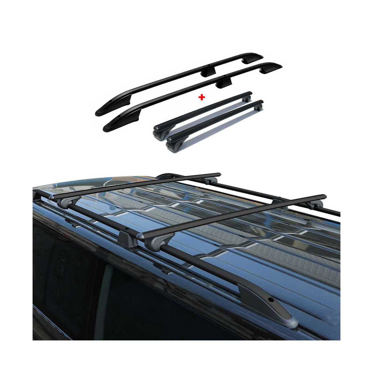 Rieles & Barras de Techo Coche para Peugeot Partner Tepee 2008-2018 Negro Alu 4x