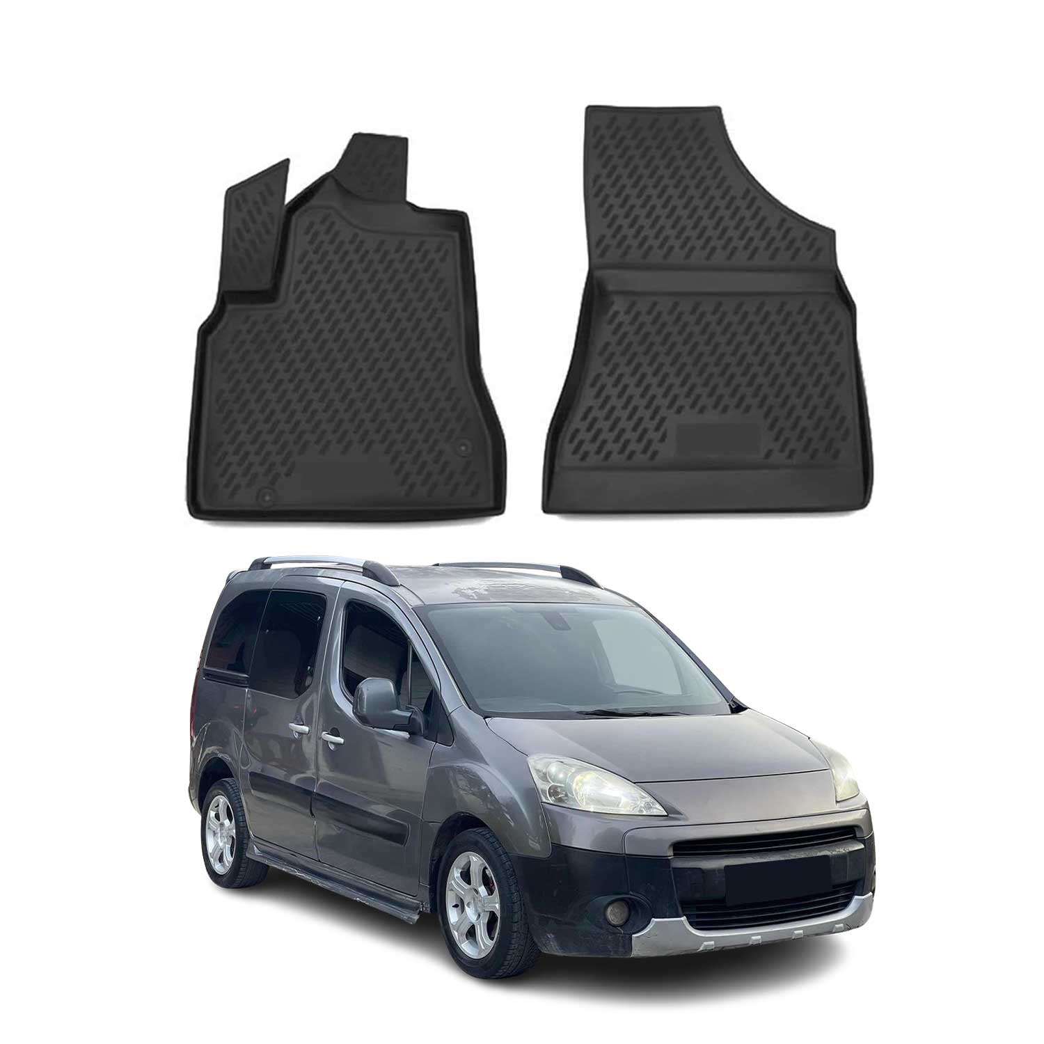 OMAC Alfombrillas De Coche para Peugeot Partner 2008-2018 Negro TPE 2Pza