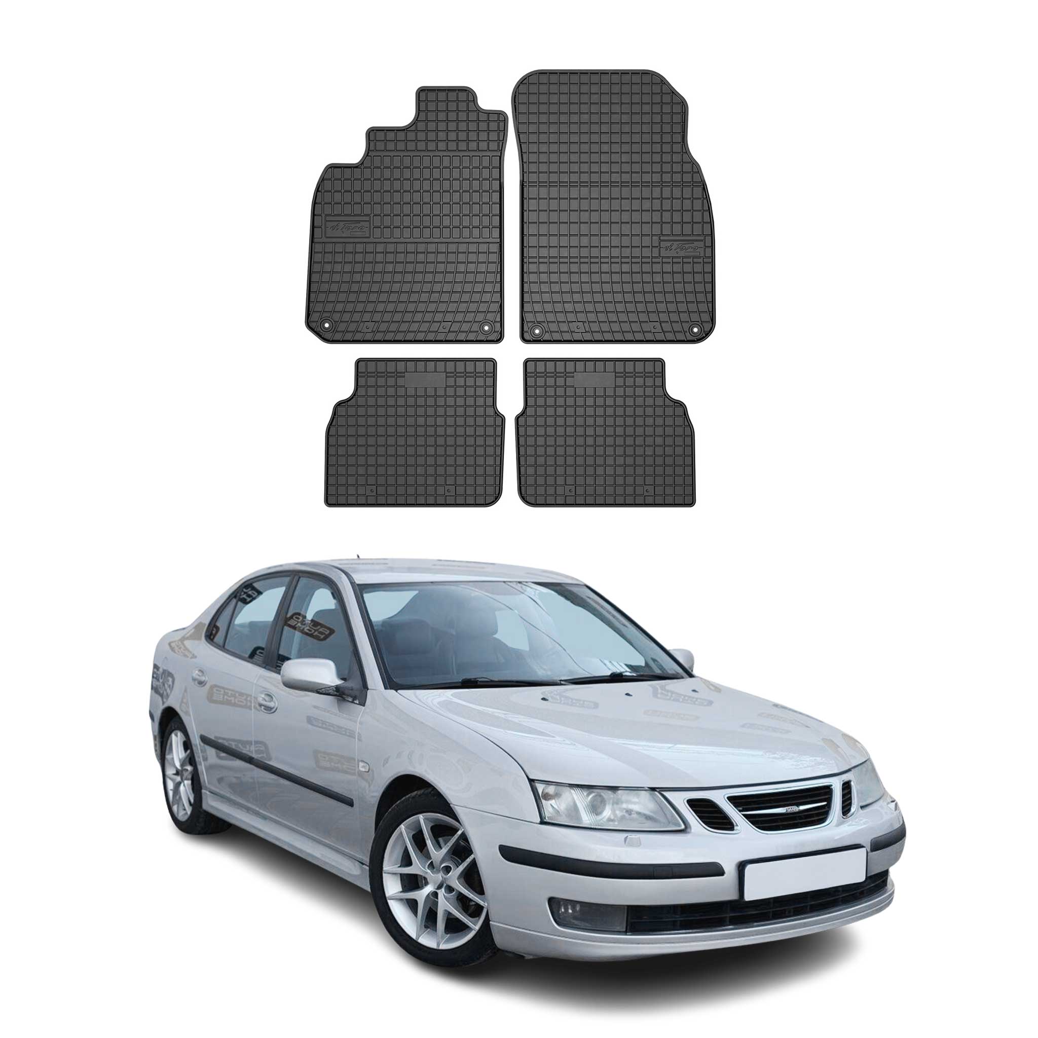 OMAC Alfombrillas De Coche para Saab 9-3 2002-2011 Negro Goma 4Pza