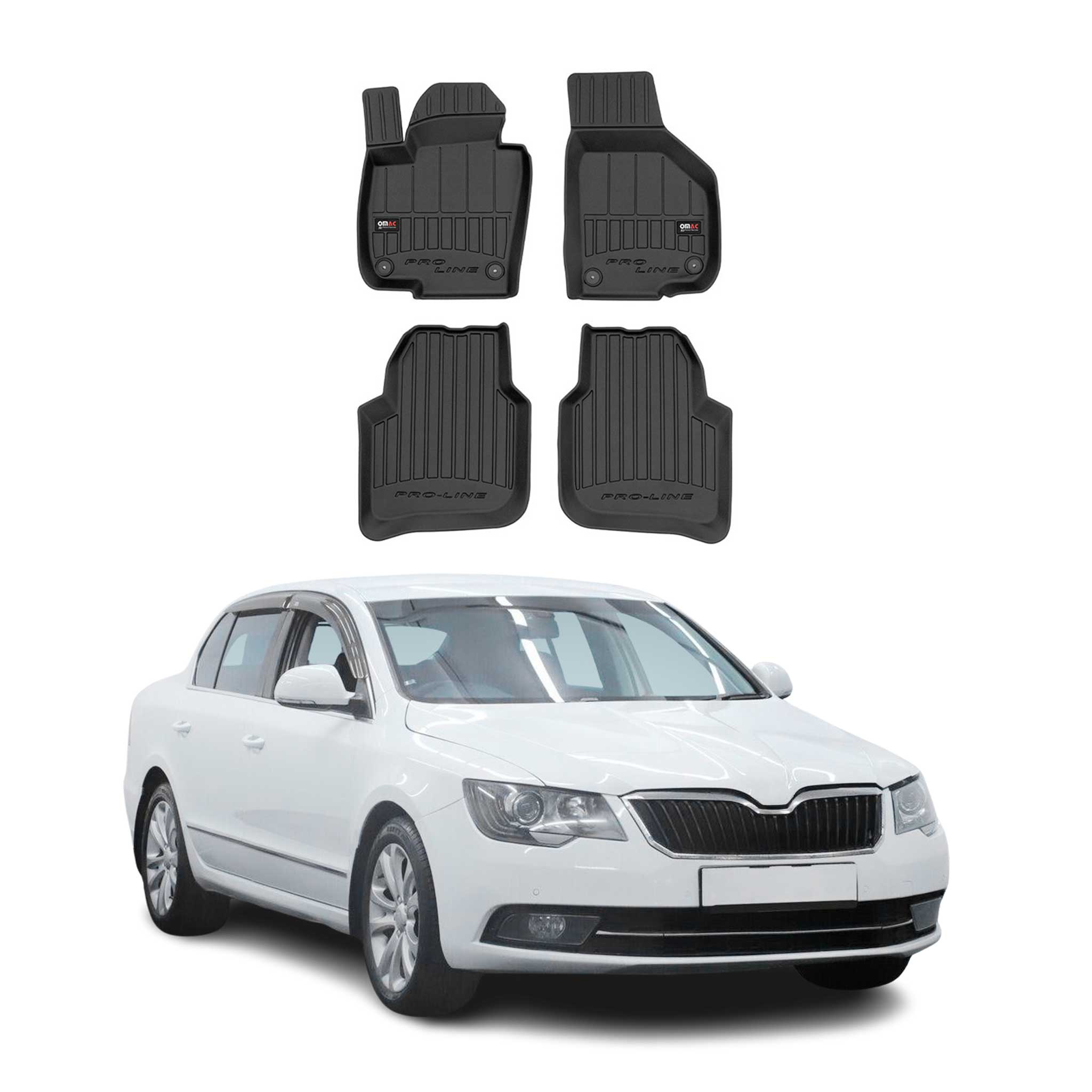 OMAC Premium Alfombrillas De Coche para Skoda Superb 2008-2015 Negro TPE Goma 4x
