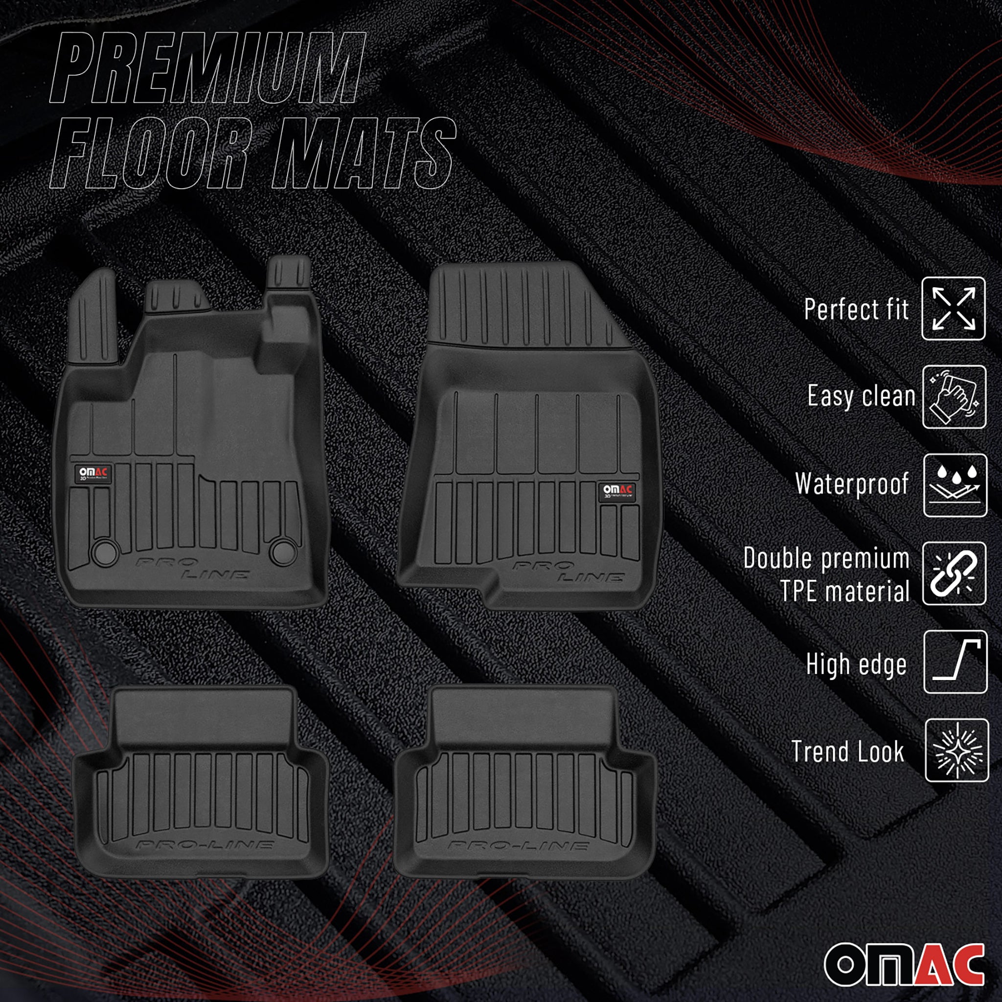 OMAC Premium Alfombrillas De Coche para Dacia Sandero 2021-2026 TPE Goma 4x