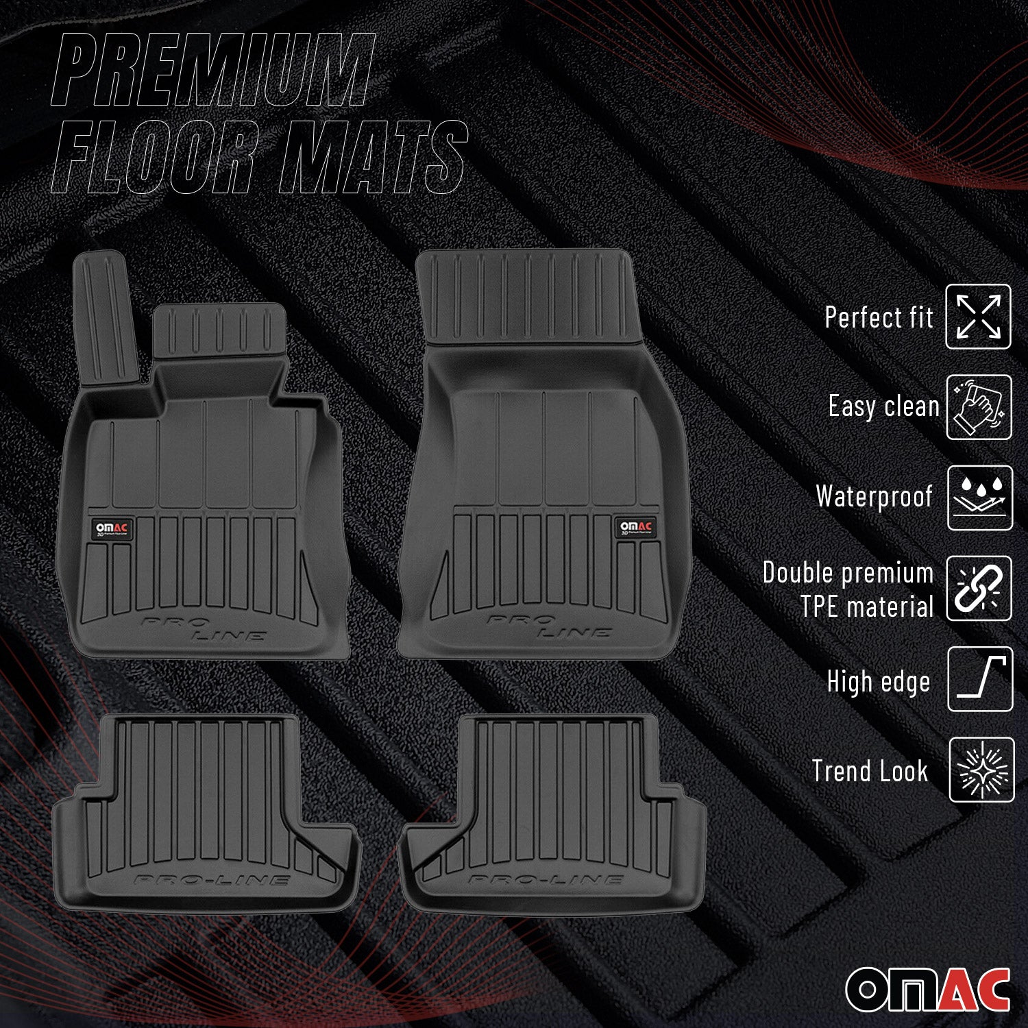 OMAC Premium Alfombrillas De Coche para BMW Serie 6 E64 2004-2010 TPE Goma 4x