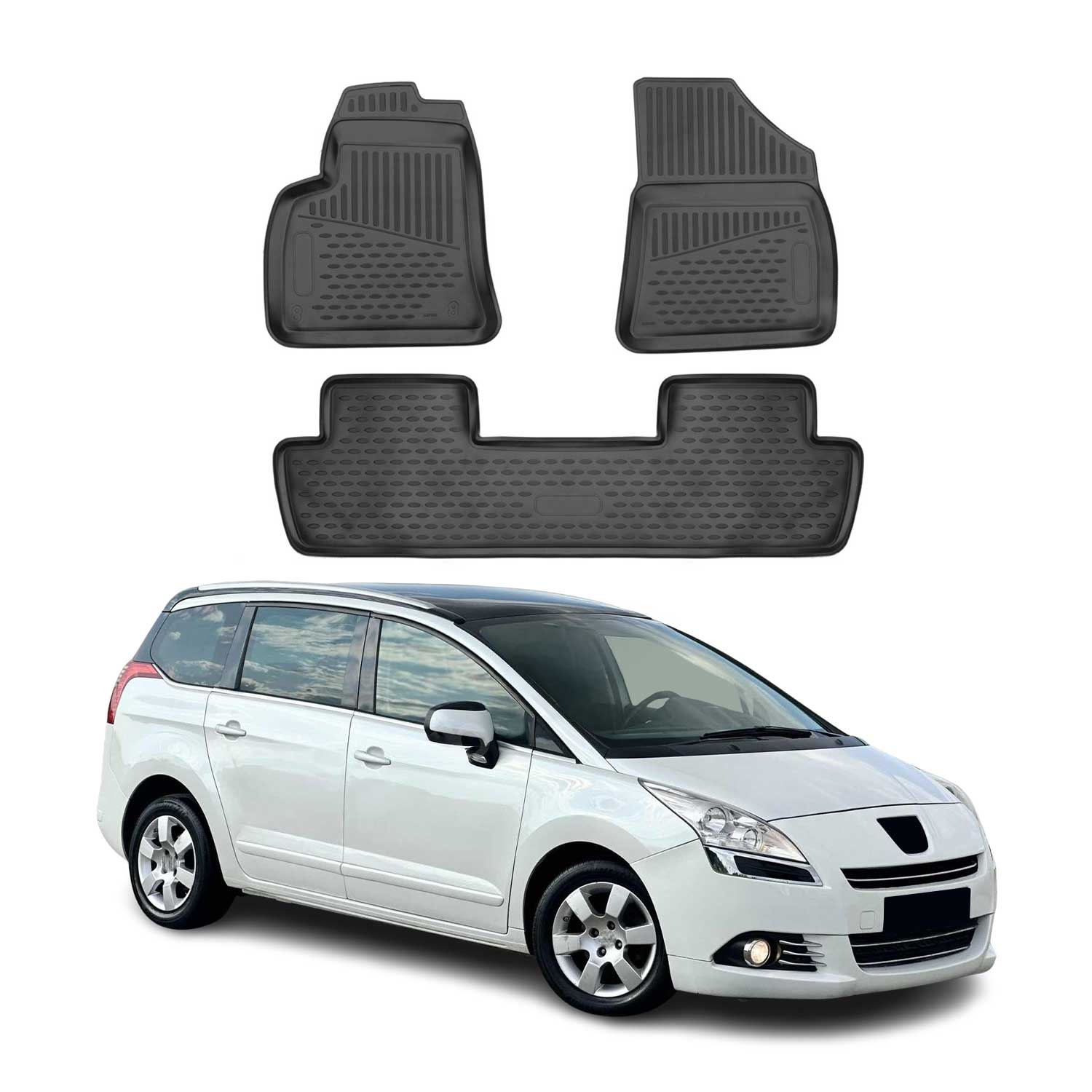 OMAC Alfombrillas De Coche para Peugeot 5008 MK1 2009-2017 Negro Goma TPE 4Pza