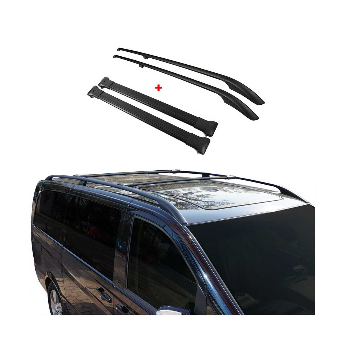 Rieles & Barras de Techo Coche para VW Caddy 2015-2020 Kurz Negro Aluminio