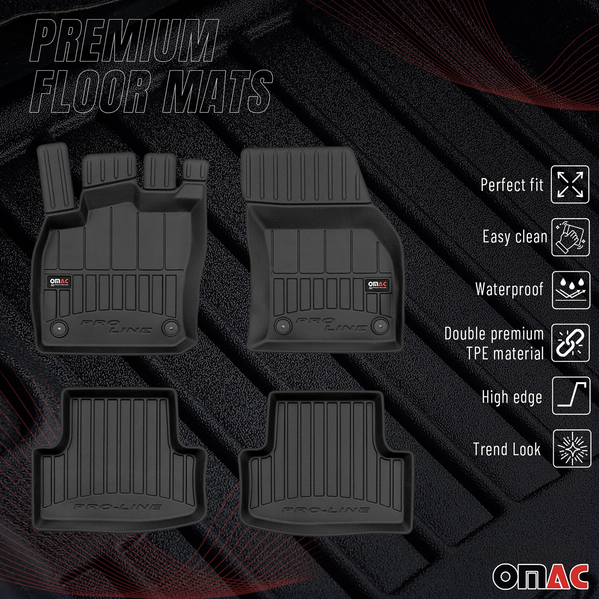 OMAC Premium Alfombrillas De Coche para Seat Ateca 2016-2025 Negro TPE Goma 4Pza