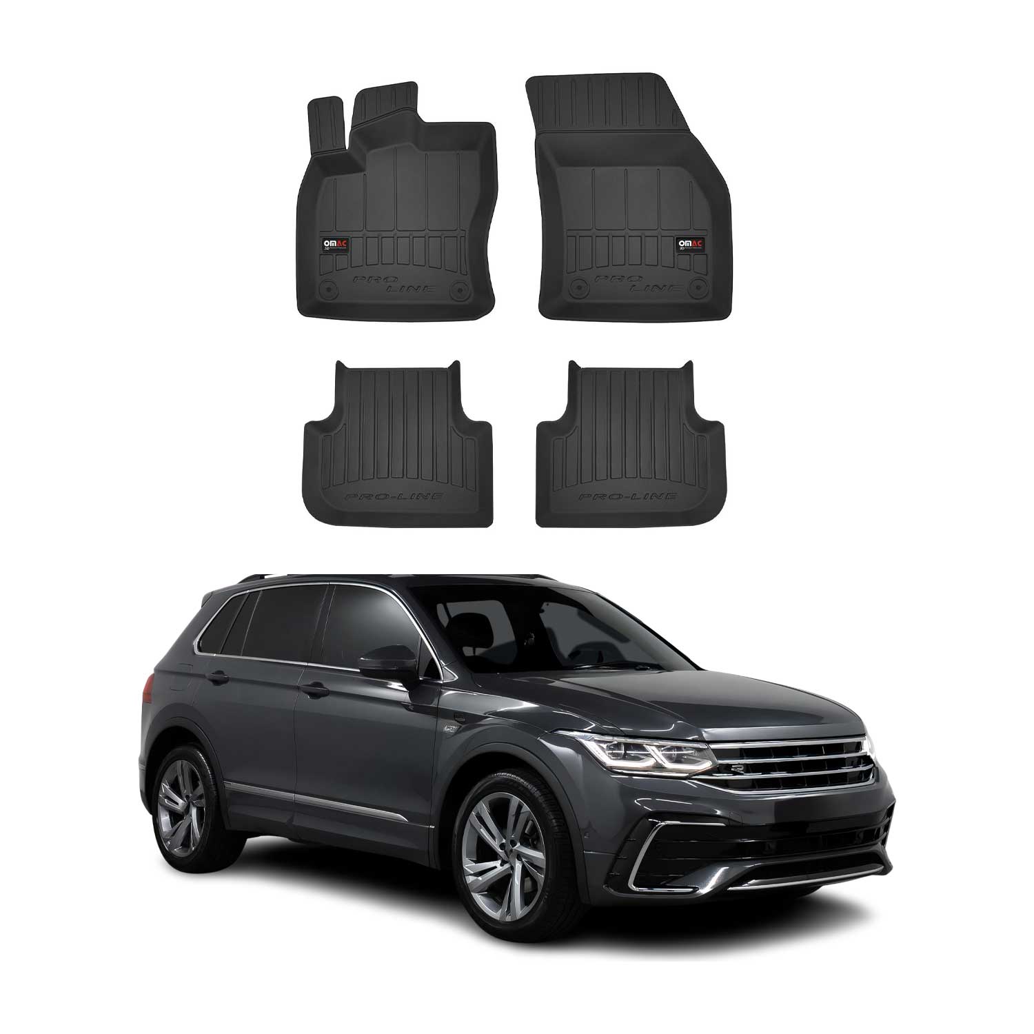 OMAC Premium Alfombrillas De Coche para VW Tiguan 2018-2024 Negro TPE Goma 4Pza