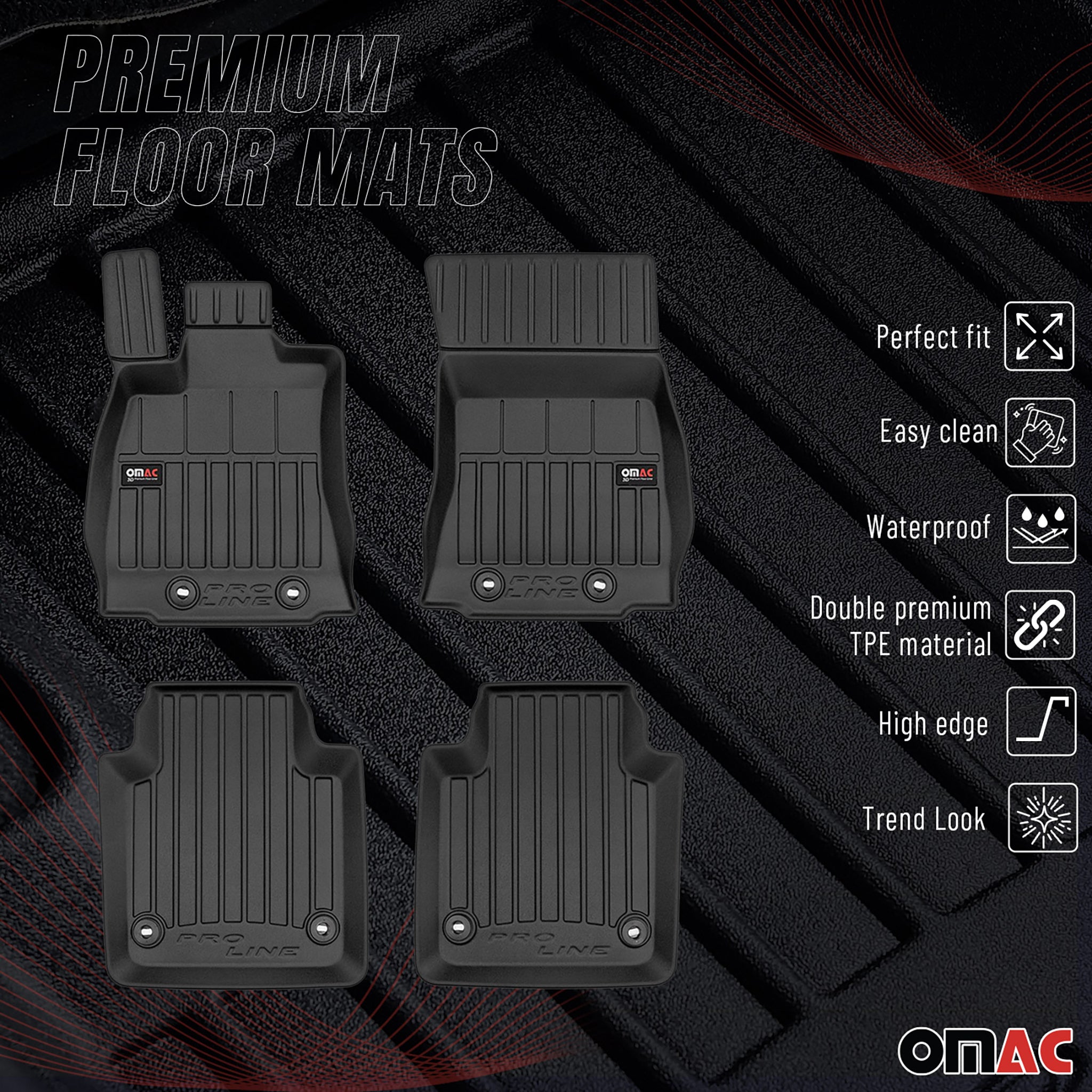 OMAC Premium Alfombrillas De Coche para Jaguar XJ Long 2009-2019 TPE Goma 4x