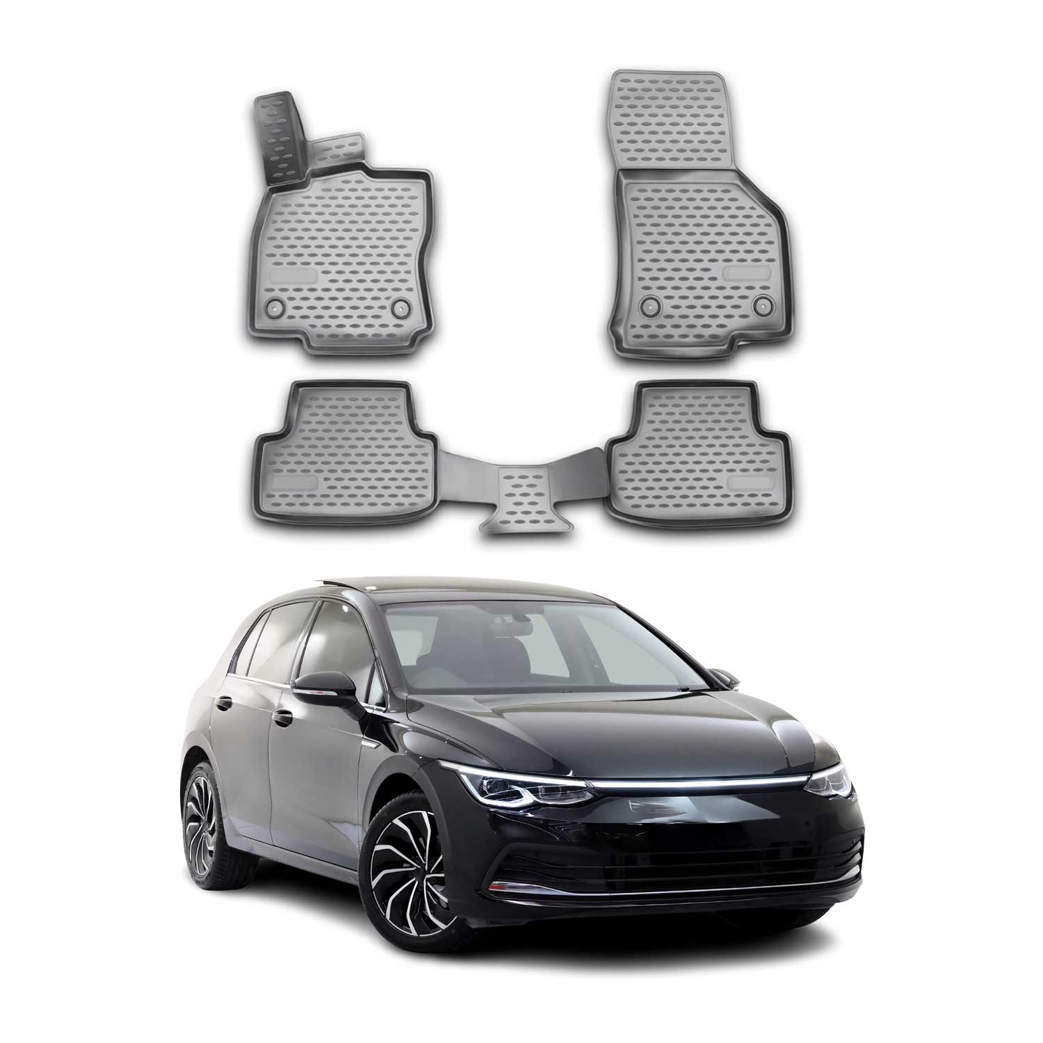 OMAC Alfombrillas De Coche para VW Golf 8 2019-2025 Gris Goma TPE 4Pza