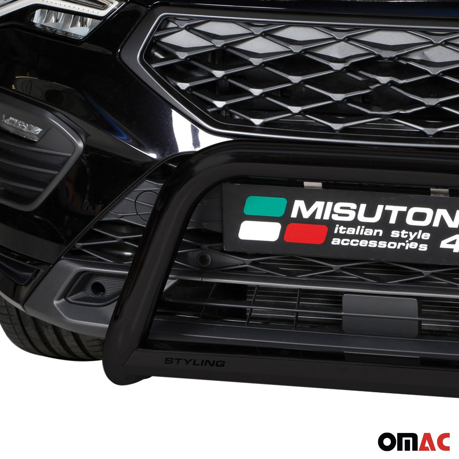 Bull Barra Frontal para Seat Ateca 2021-2025 Negro Brillante Acero 1Pza