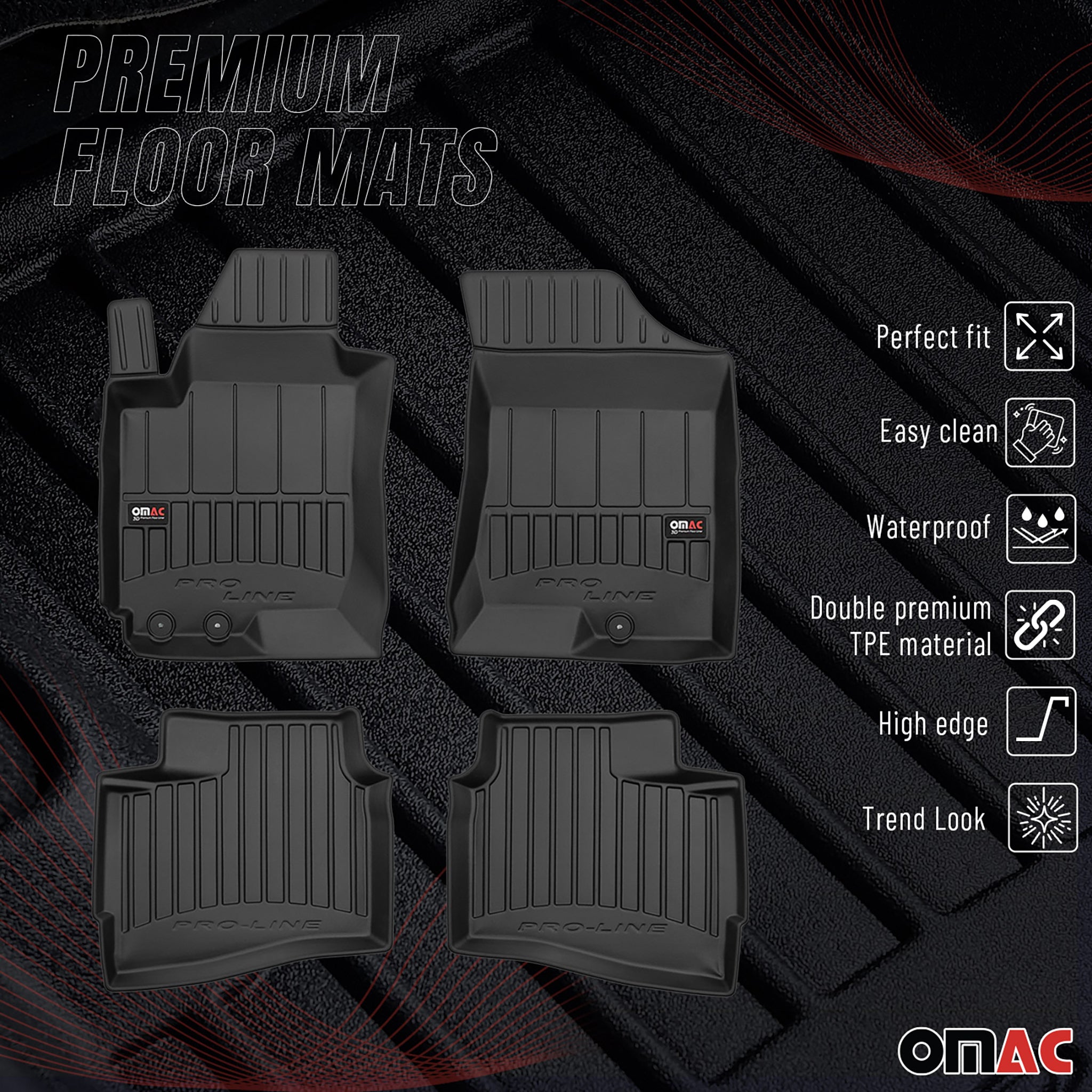 OMAC Premium Alfombrillas De Coche para Hyundai i30 Familiar 2007-2012 Goma 4x