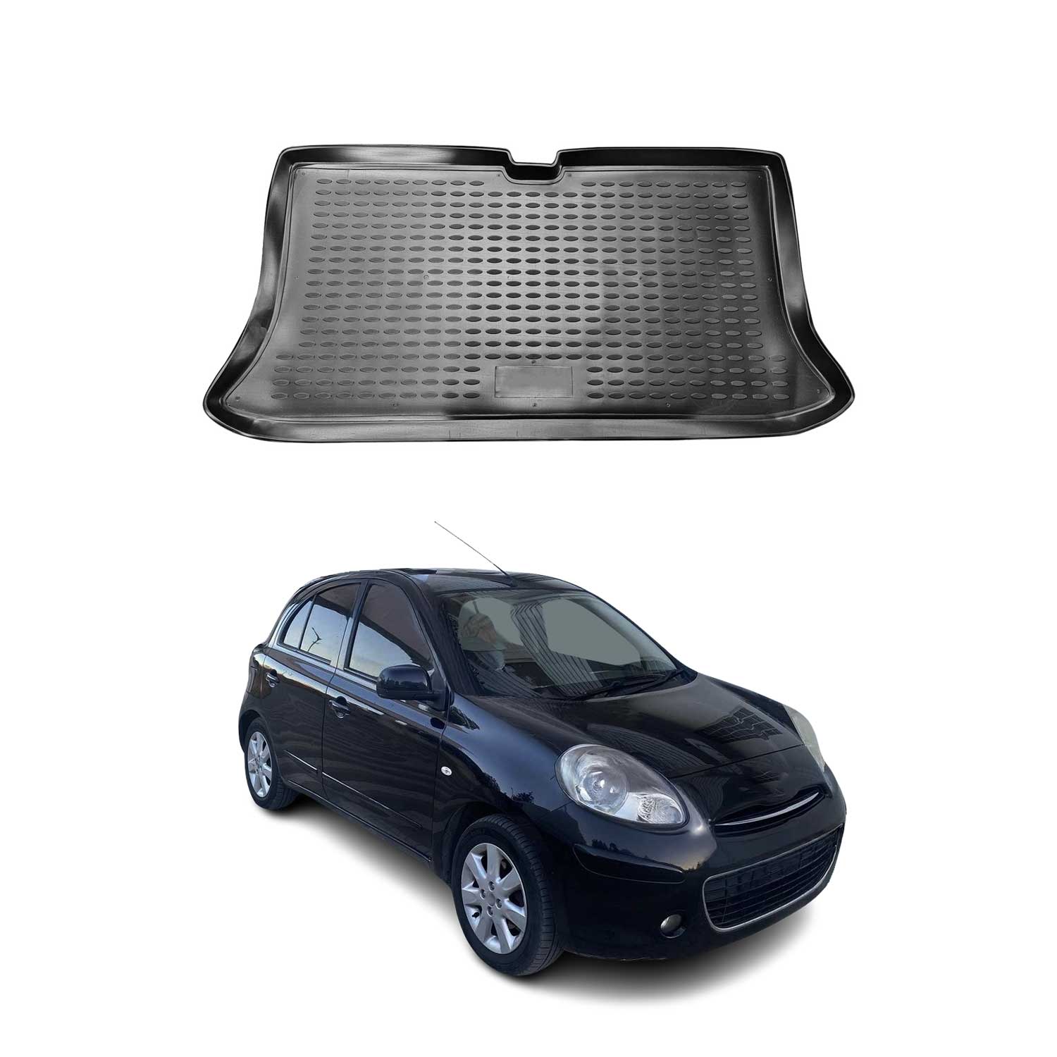 OMAC Bandeja Maletero Alfombrilla para Nissan Micra 2010-2016 Negro Goma TPE